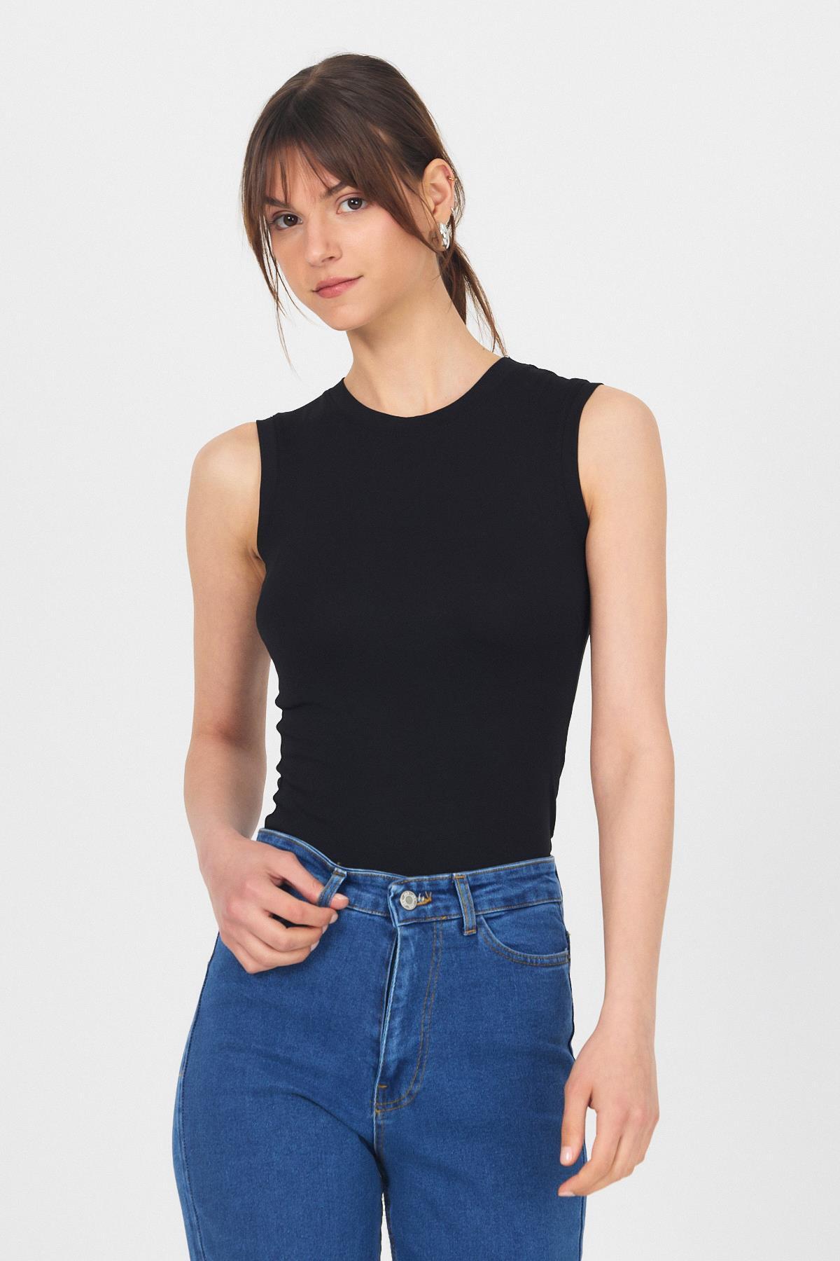 Siyah Bisiklet Yaka Kolsuz Atlet 319 - 1