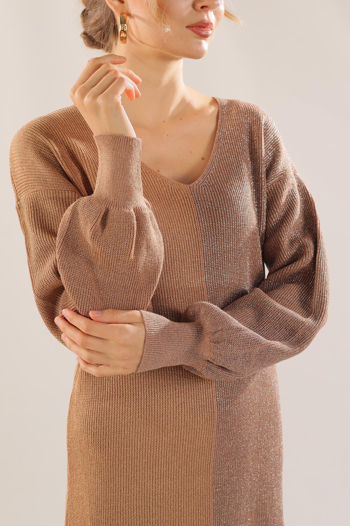 3192 V Yaka Sim Detaylı Kazak Camel - 4