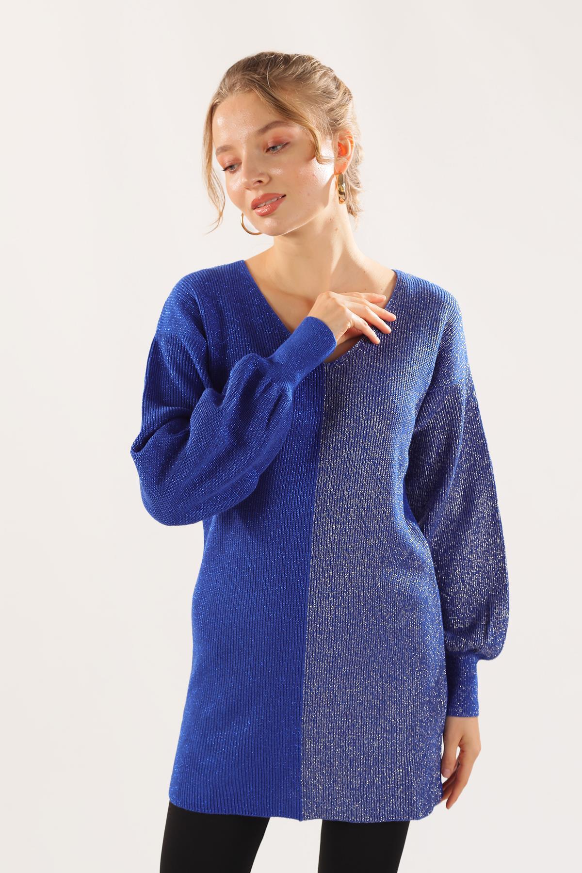 3192 V Yaka Sim Detaylı Kazak Saks - 3