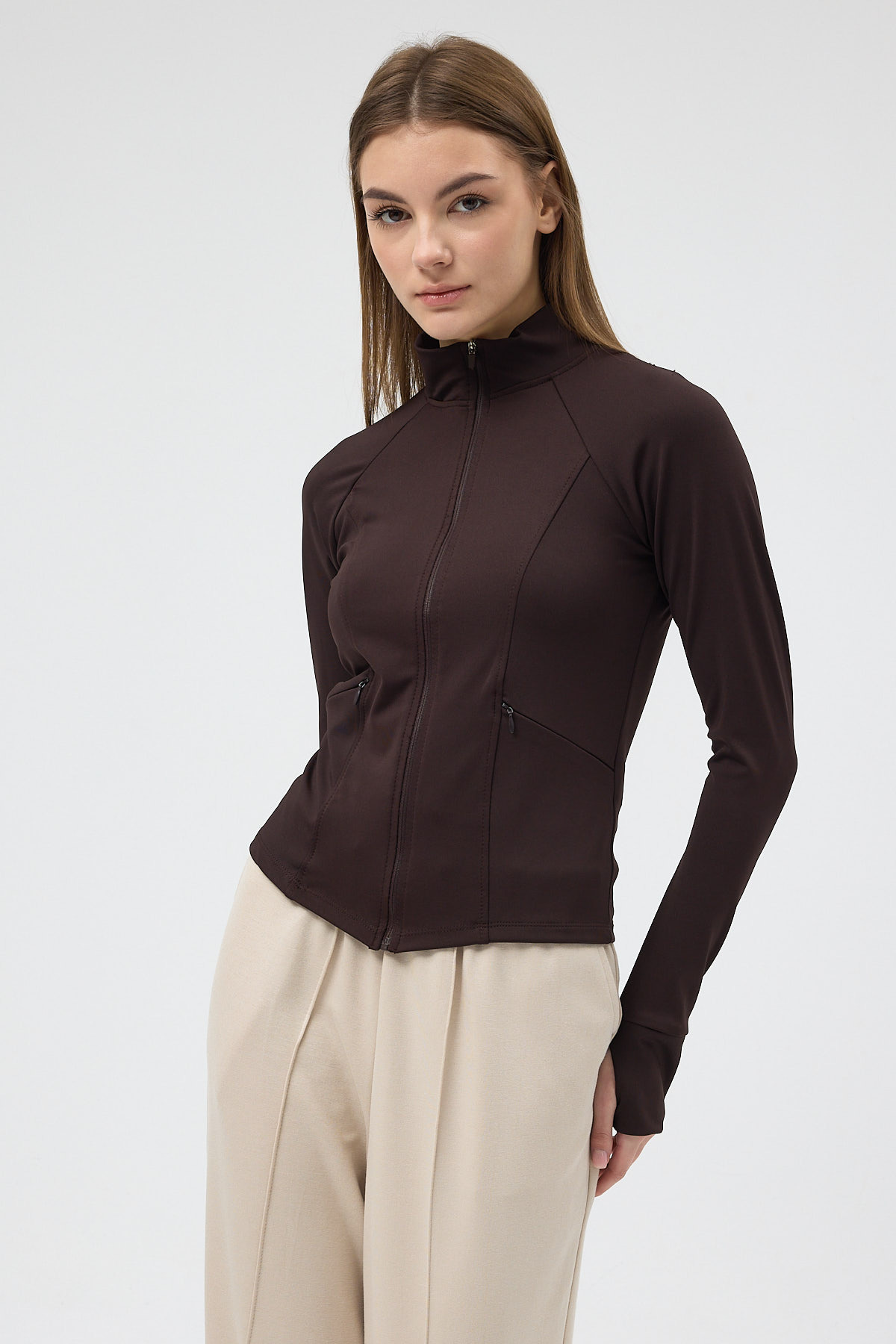 Acı Kahve Fermuarlı Fit Kalıp Spor Hırka 3196 - 6