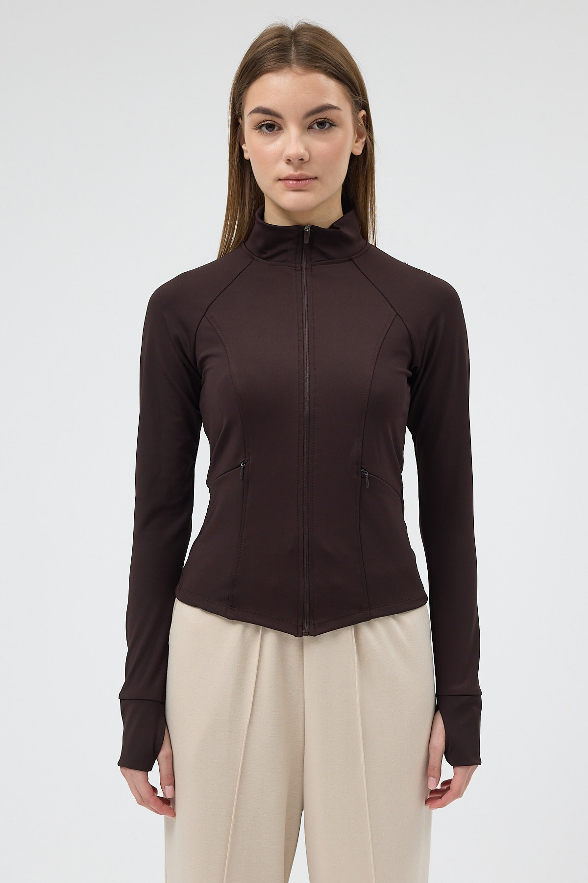 Acı Kahve Fermuarlı Fit Kalıp Spor Sweat 3196 