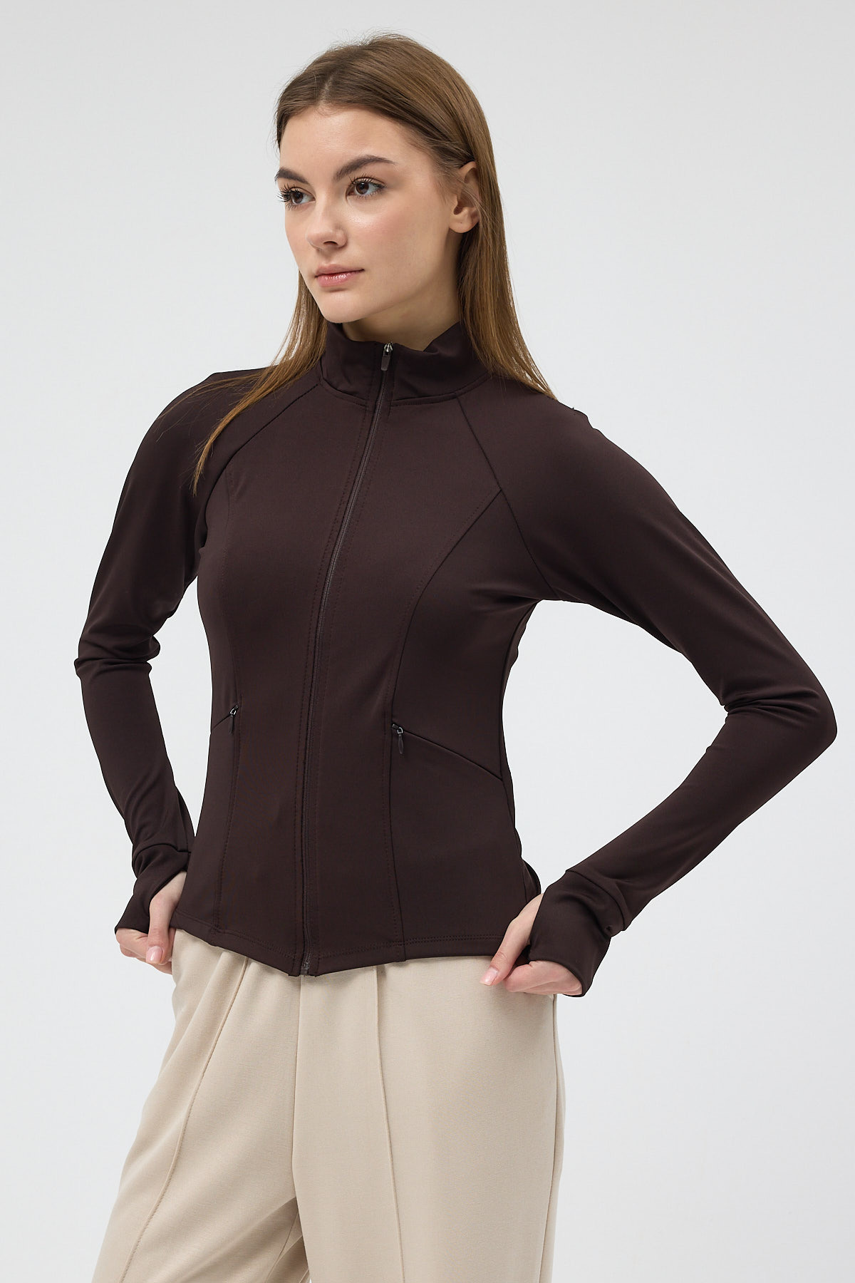 Acı Kahve Fermuarlı Fit Kalıp Spor Sweat 3196 - RAYS