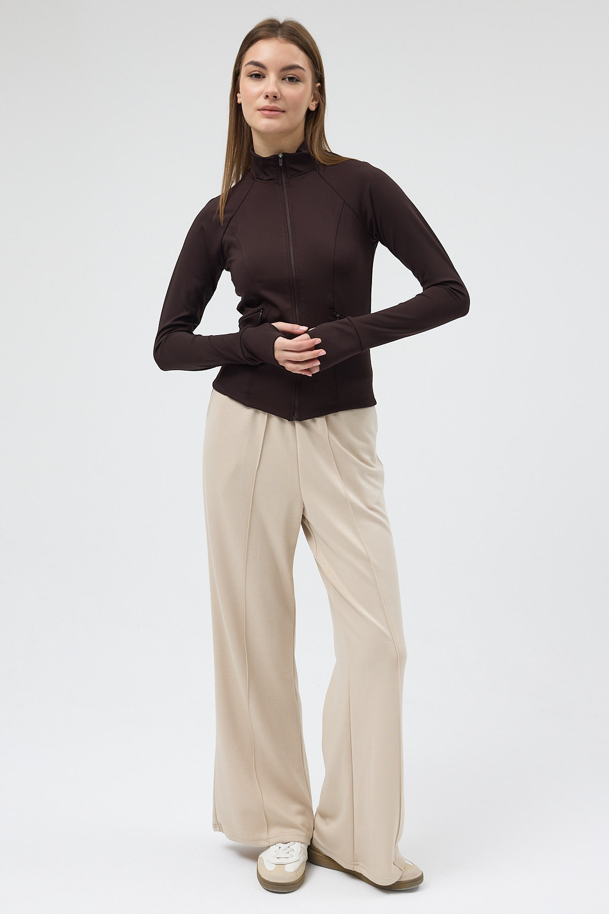 Acı Kahve Fermuarlı Fit Kalıp Spor Sweat 3196 - RAYS