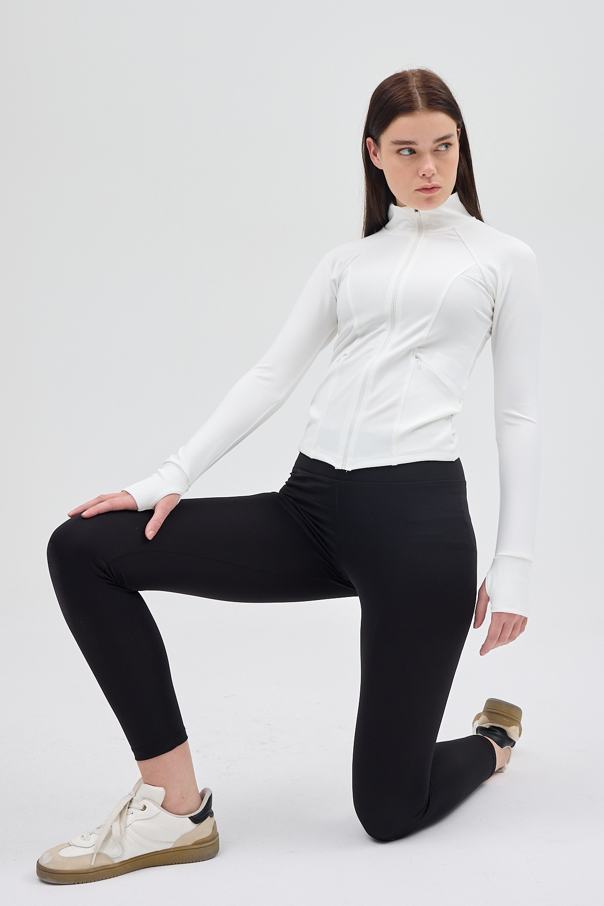 Ekru Fermuarlı Fit Kalıp Spor Sweat 3196 - 7