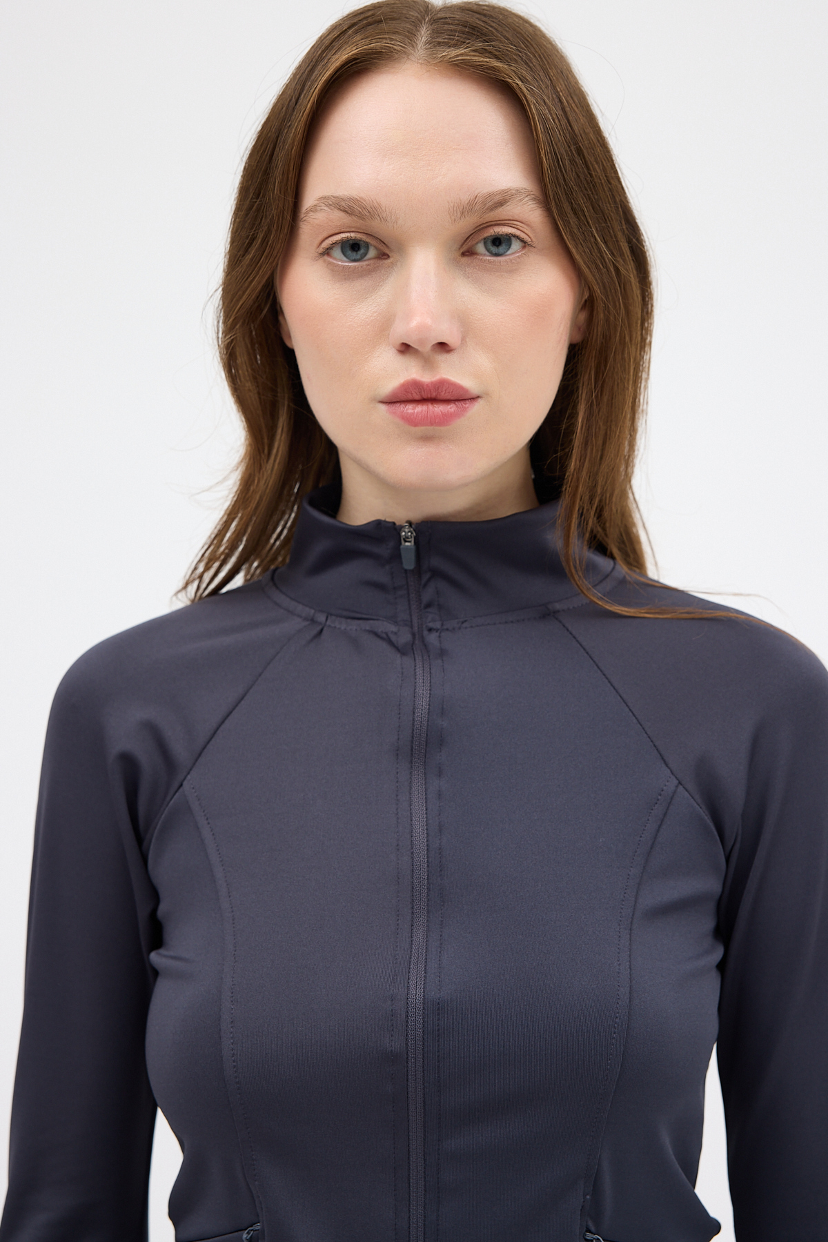 Füme Dik Yaka Fermuarlı Kadın Spor Ceket 3196 - RAYS