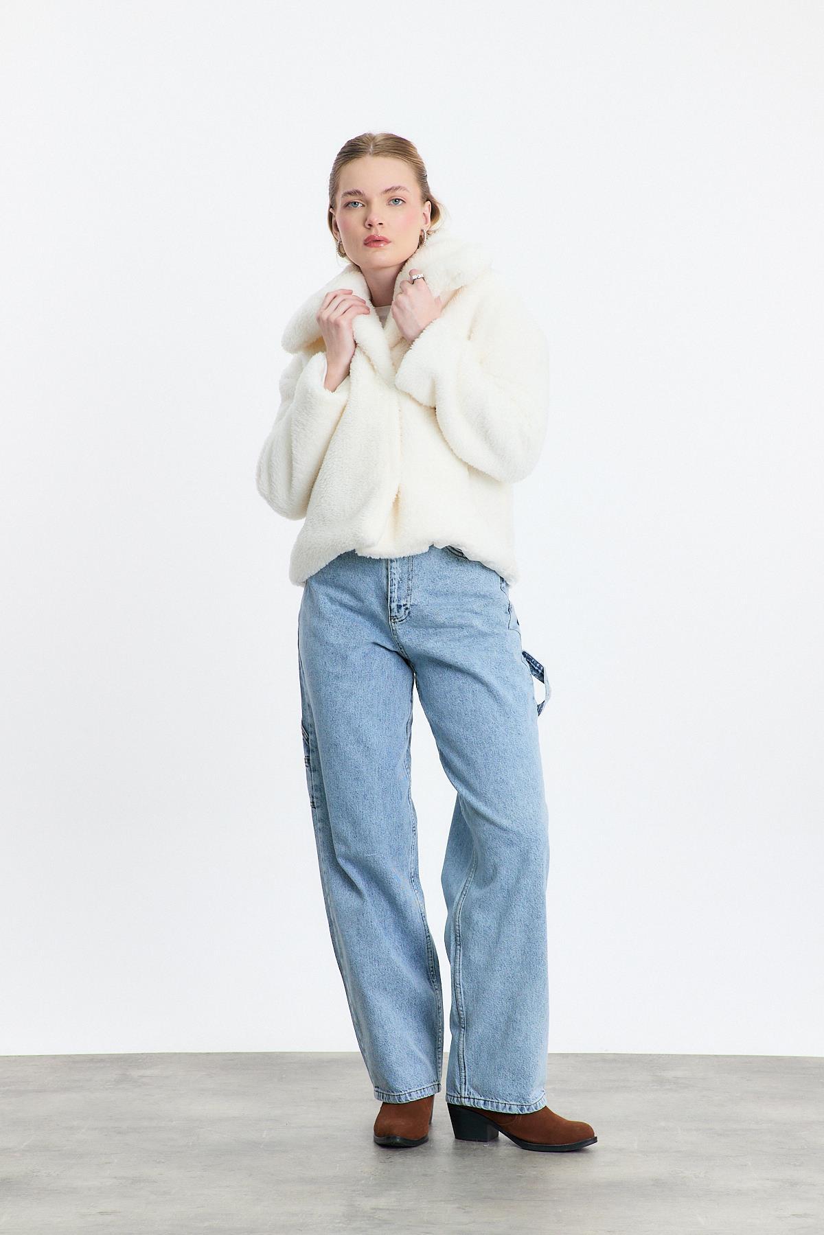 Ekru Geniş Yaka Yumoş Ceket 3217 - 7