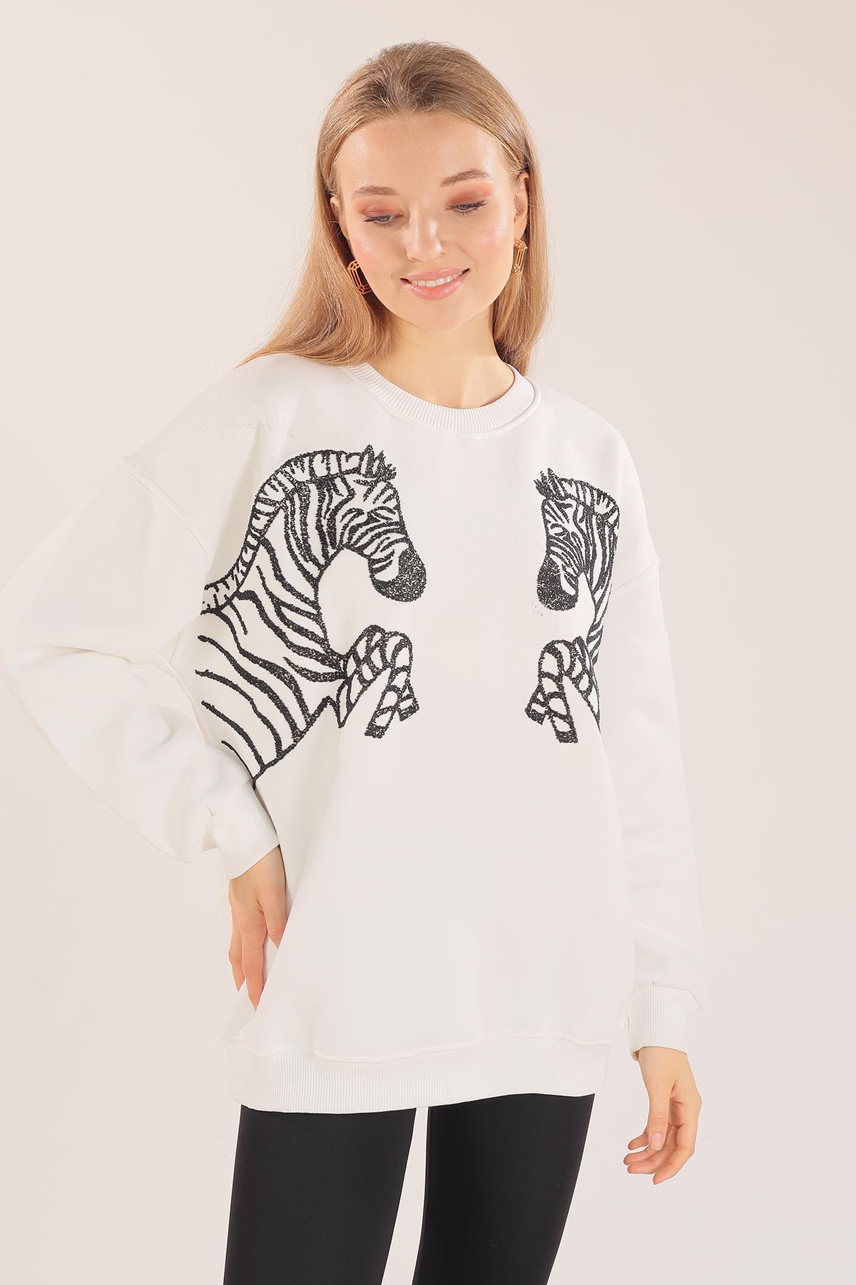 3217 Zebra Desen Sweat Ekru 