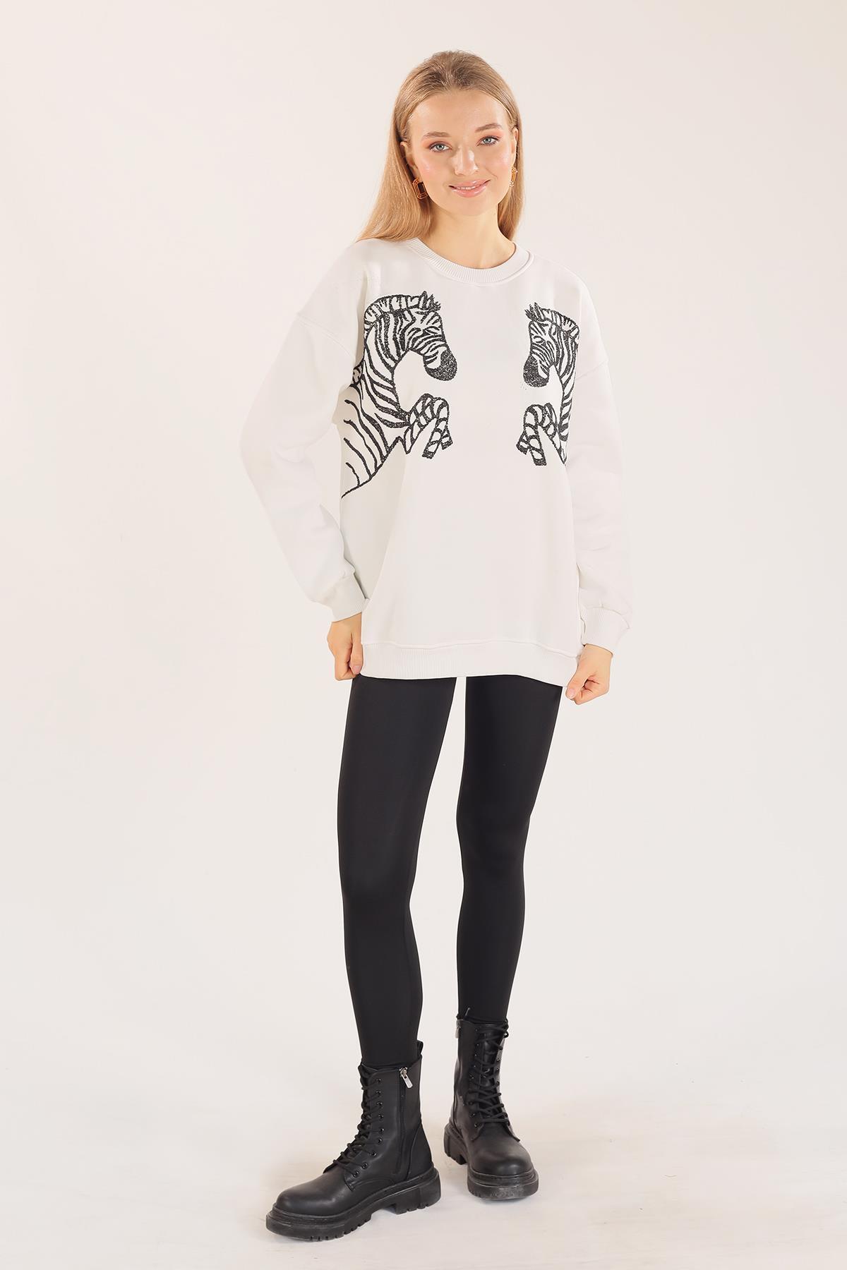 Ekru Zebra Desen Sweat 3217 - 2