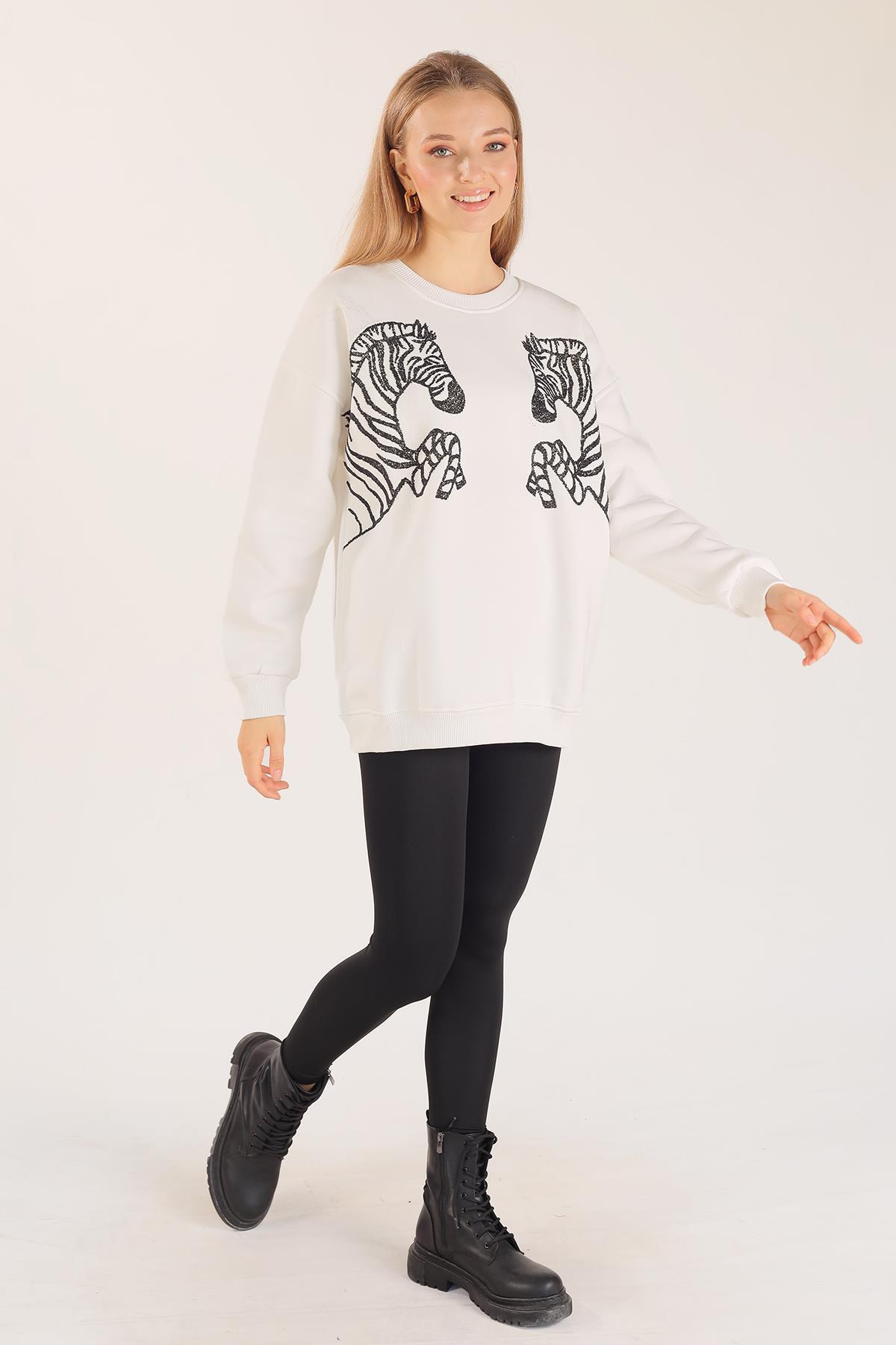Ekru Zebra Desen Sweat 3217 - 3