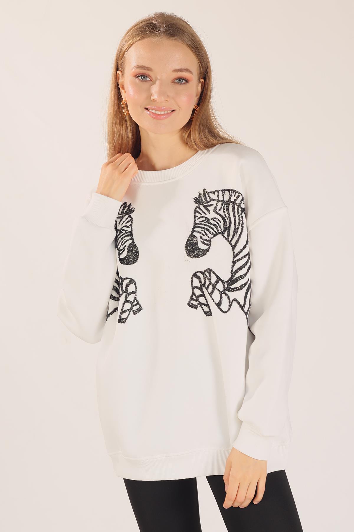 Ekru Zebra Desen Sweat 3217 - 4