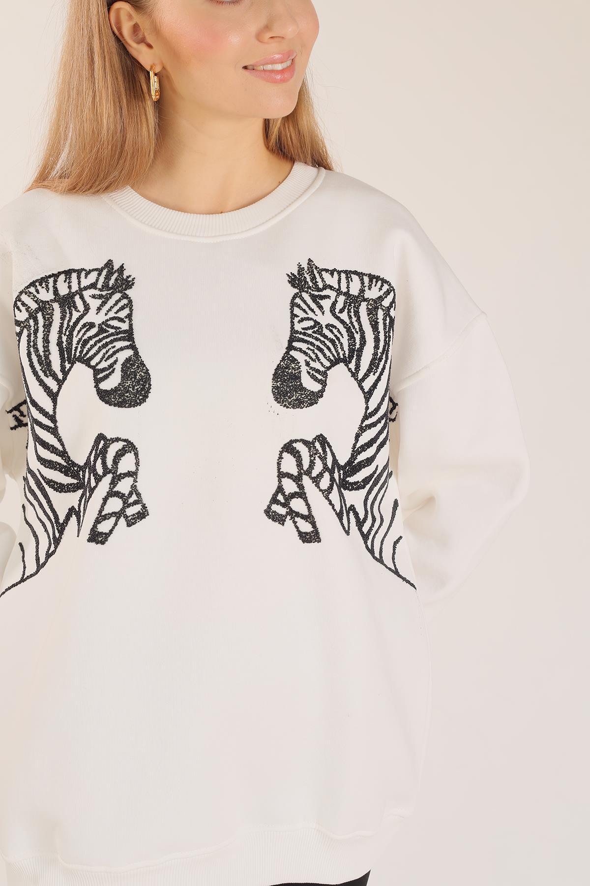 Ekru Zebra Desen Sweat 3217 - 5