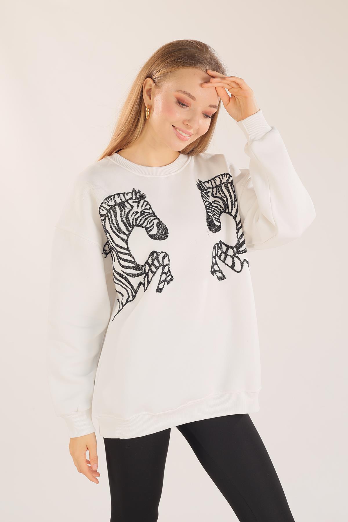 Ekru Zebra Desen Sweat 3217 - 6