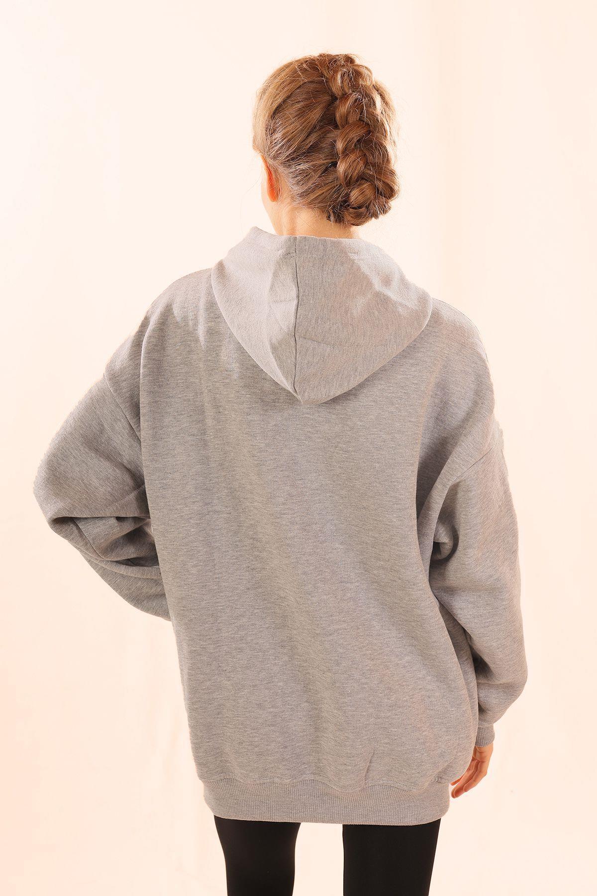 Gri Yıldız Nakış Fermuarlı Sweat 3221 - 4