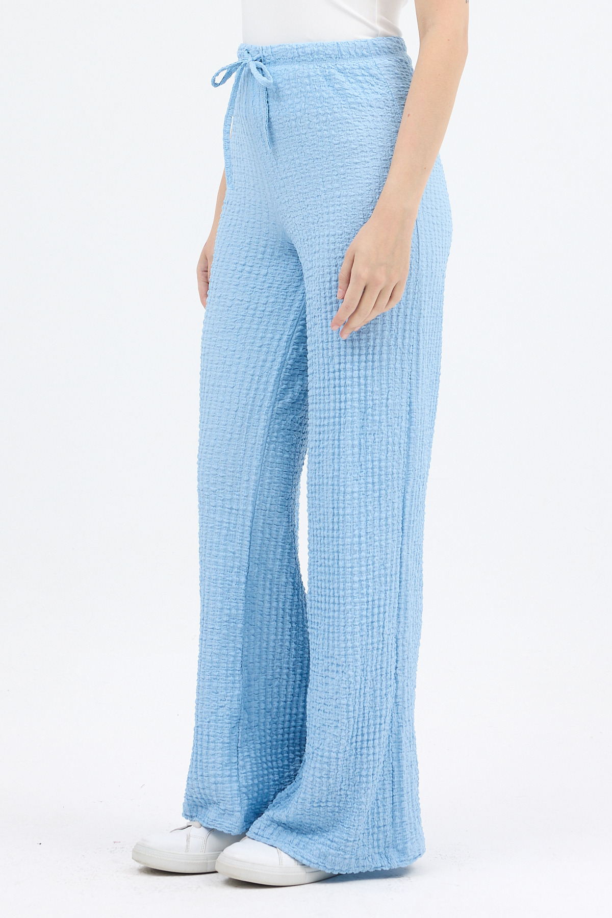 Bebe Mavi Geniş Paça Dökümlü Bürümcük Kumaş Pantolon 326 - RAYS