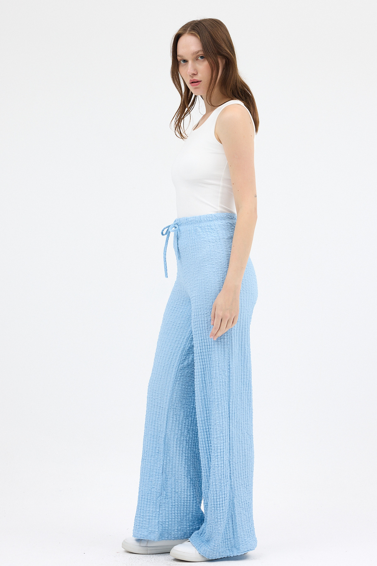 Bebe Mavi Geniş Paça Dökümlü Bürümcük Kumaş Pantolon 326 - 6