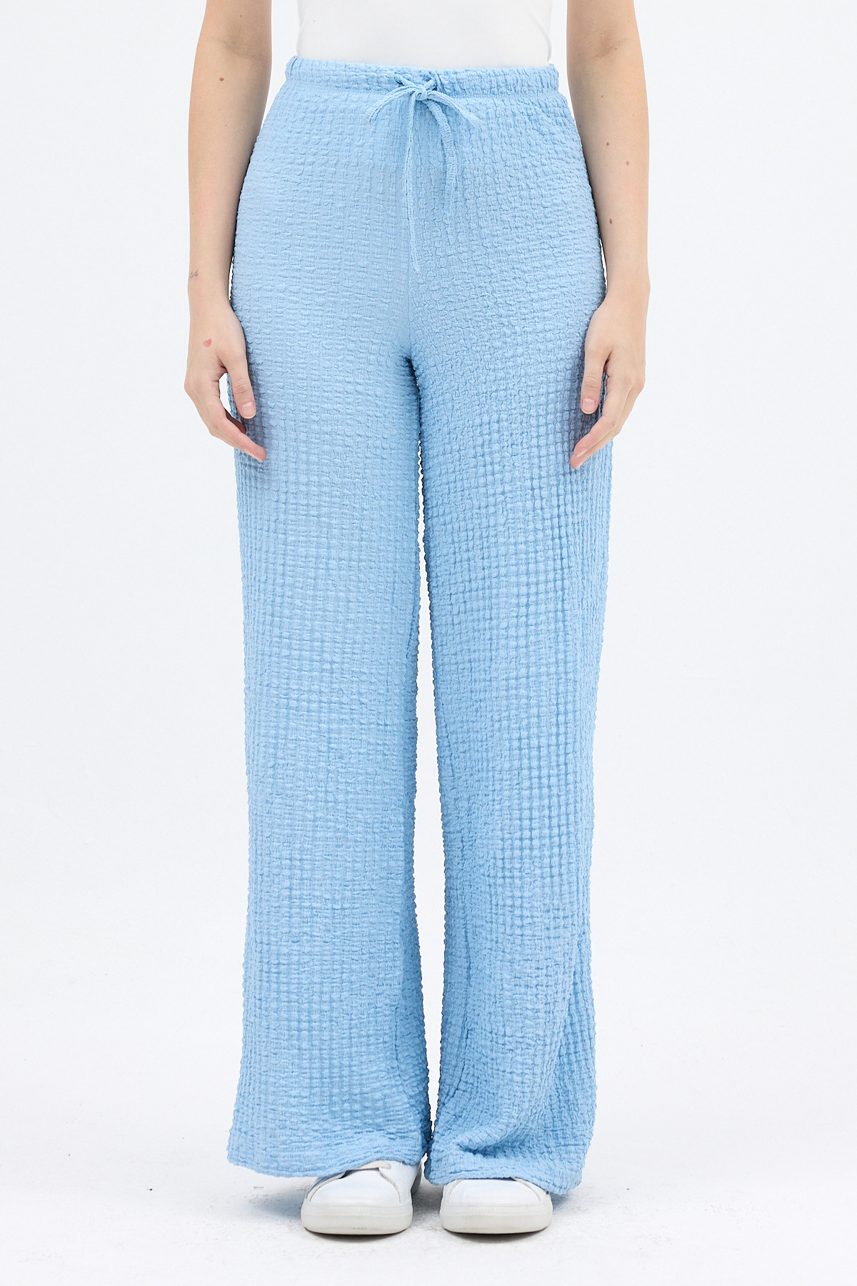 Bebe Mavi Geniş Paça Dökümlü Bürümcük Kumaş Pantolon 326 - 2