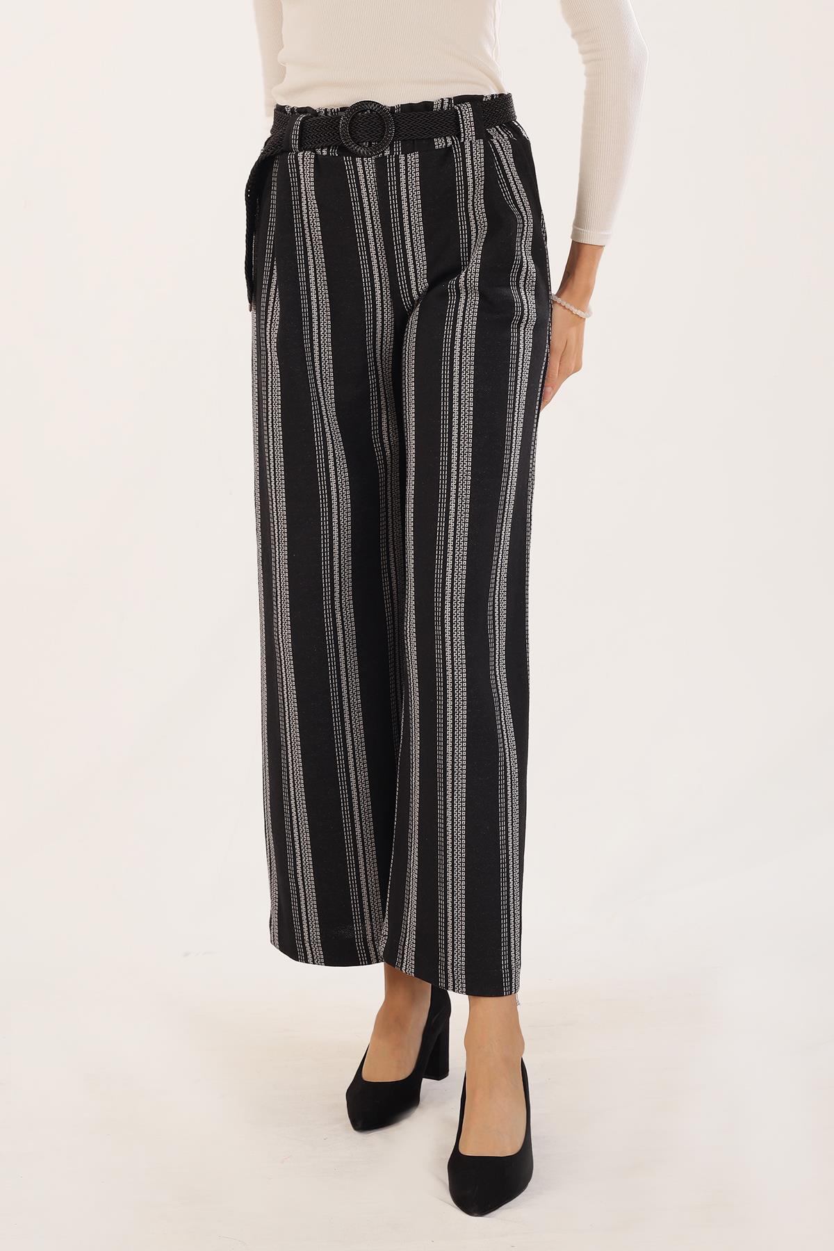Siyah Bol Paça Çizgili Pantolon 3264 - 2