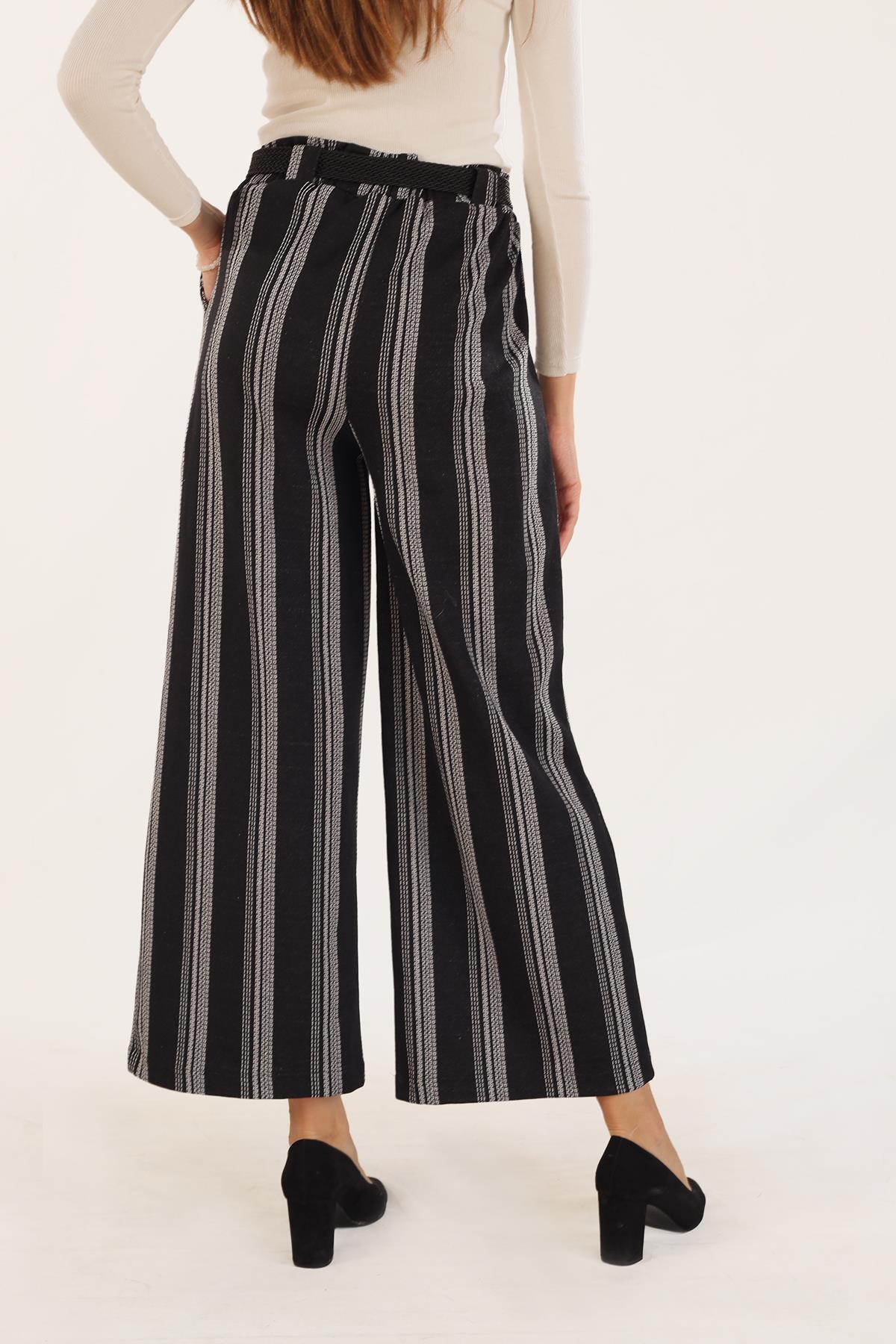 Siyah Bol Paça Çizgili Pantolon 3264 - 5