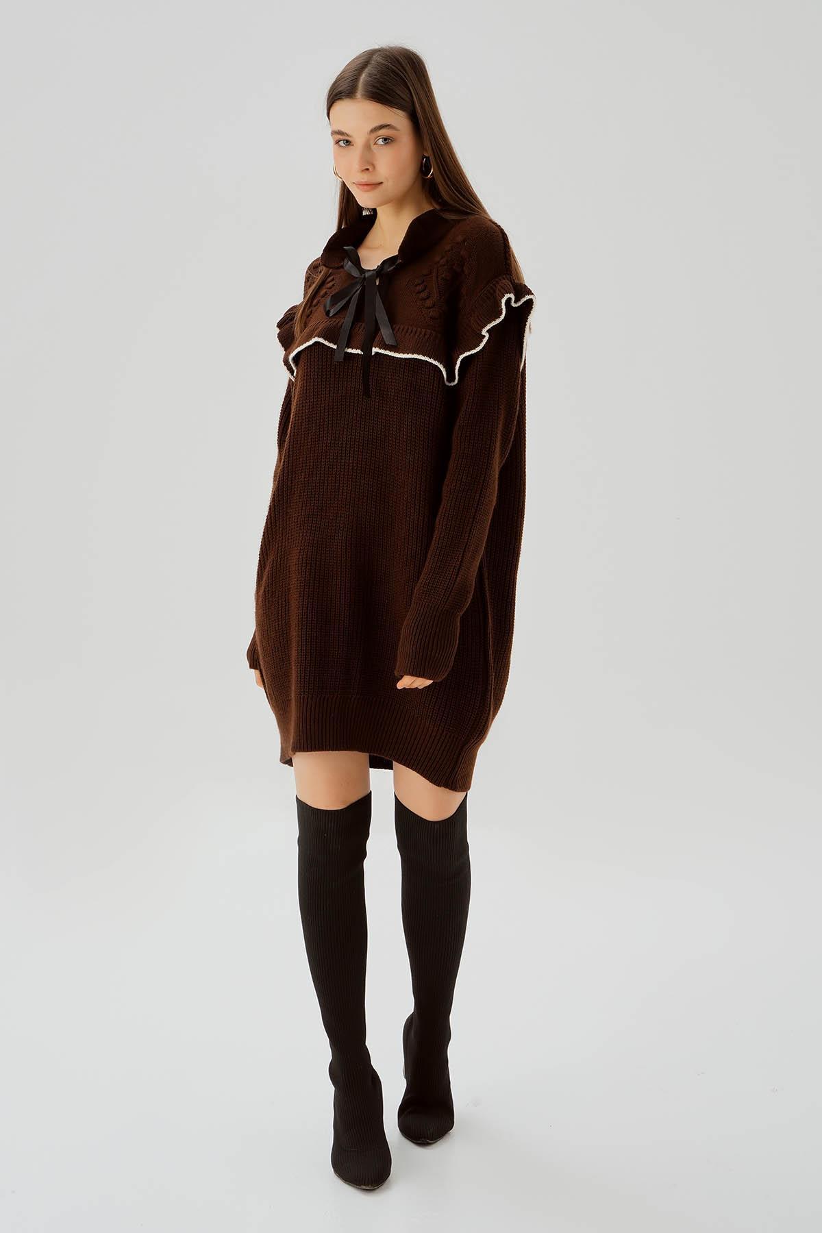 3296 Kurdele Detay Tunik Kahve - 3