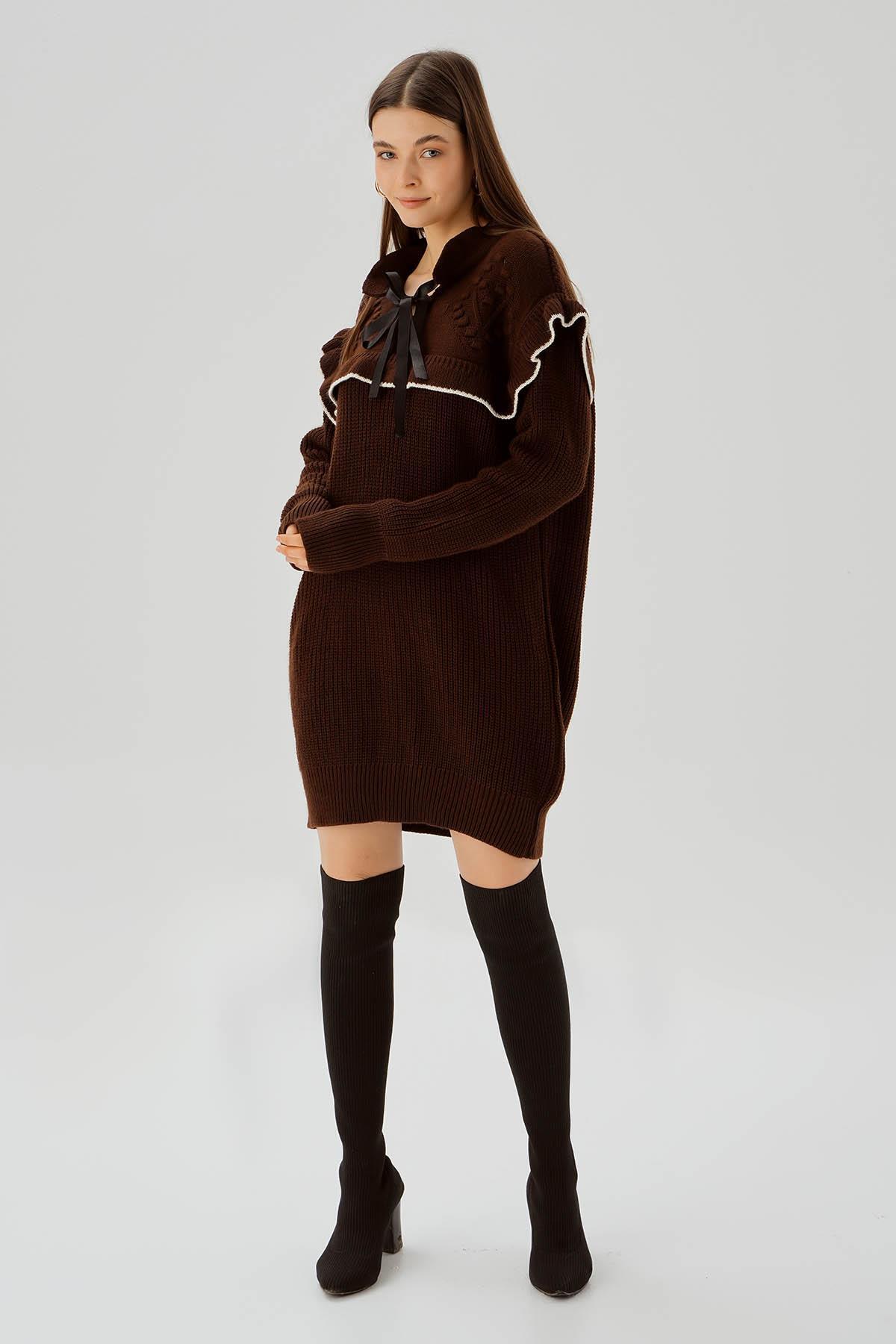 3296 Kurdele Detay Tunik Kahve - 2