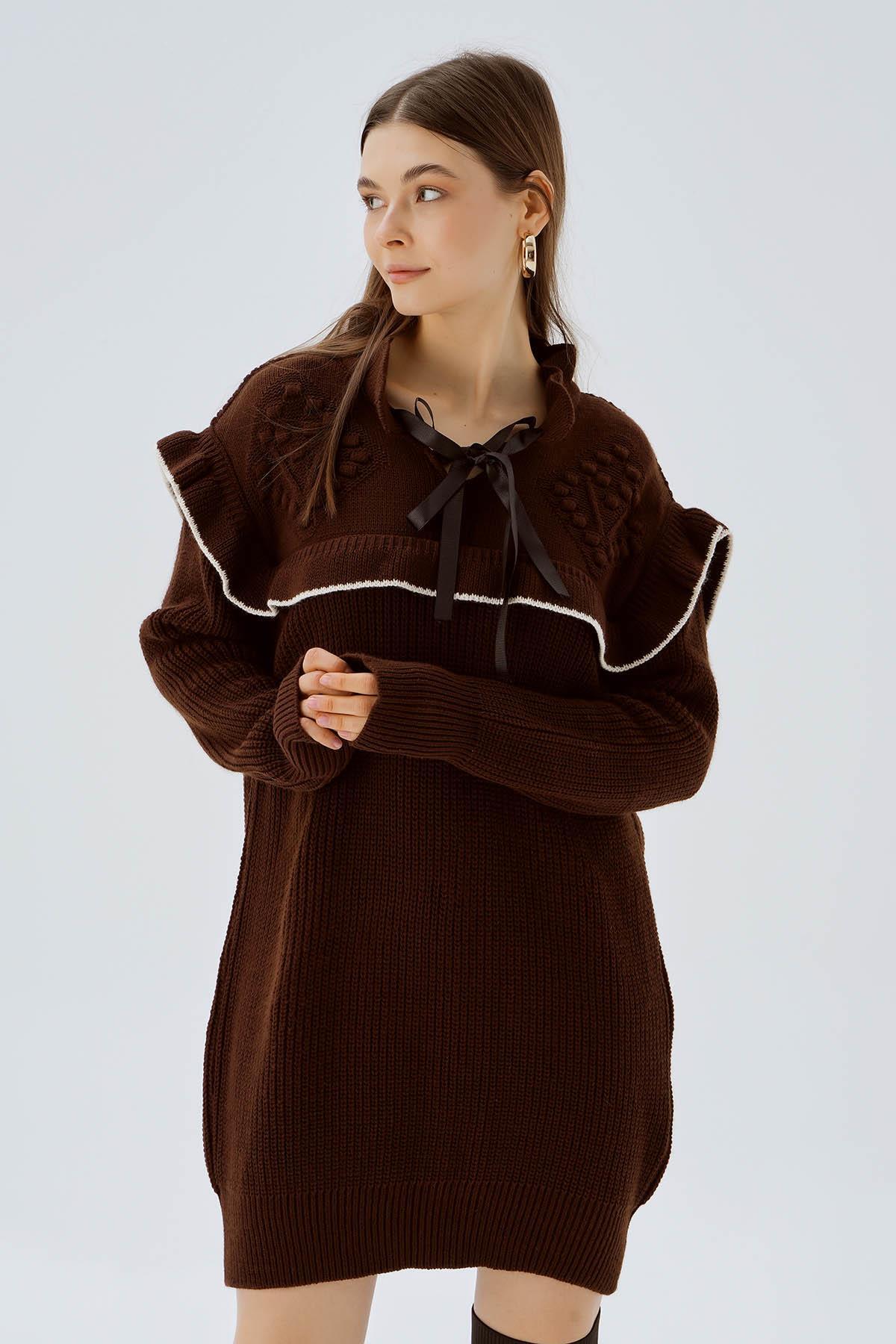 3296 Kurdele Detay Tunik Kahve - 4