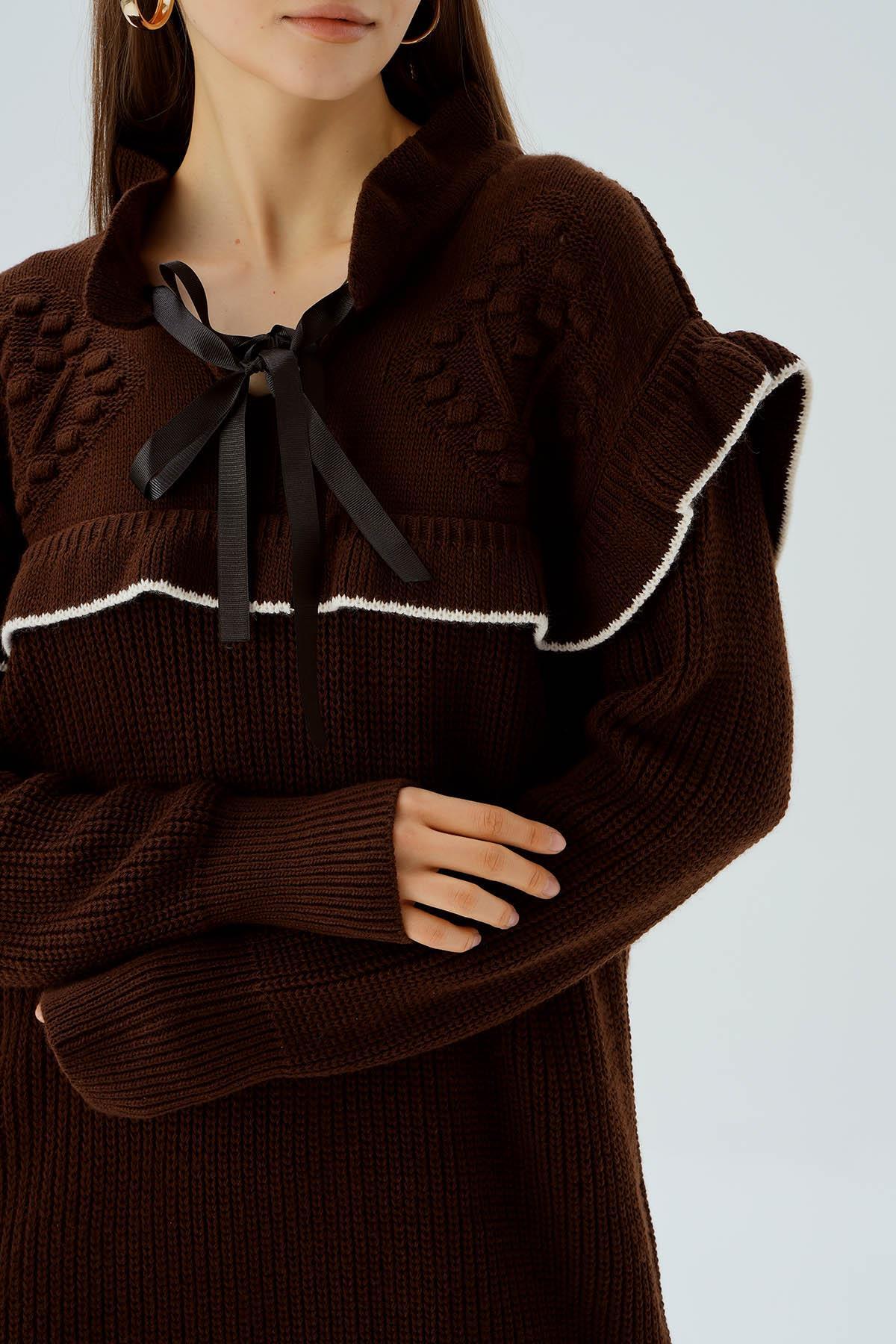 3296 Kurdele Detay Tunik Kahve - 6