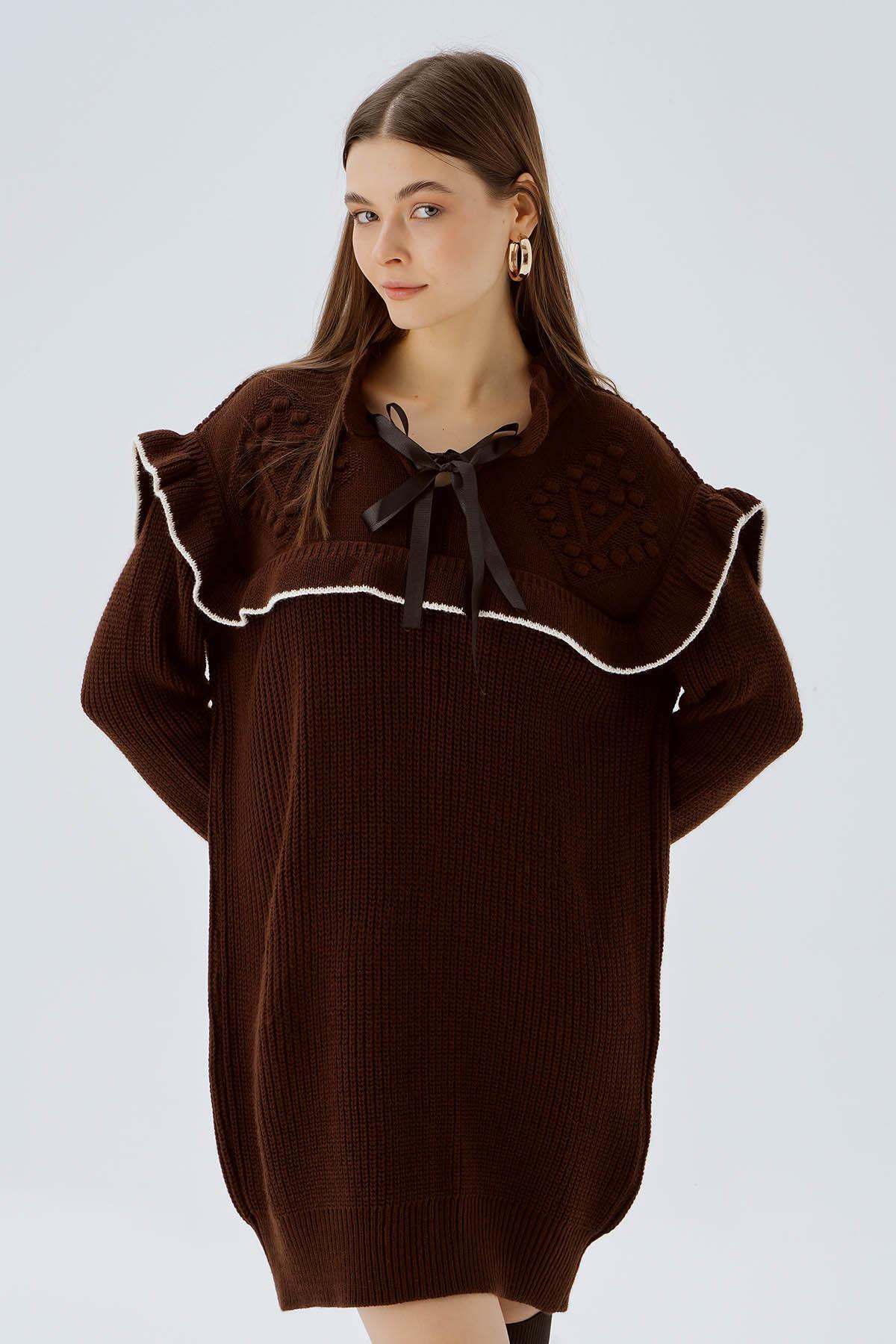 Kahve Kurdele Detay Kazak 3296 - 1