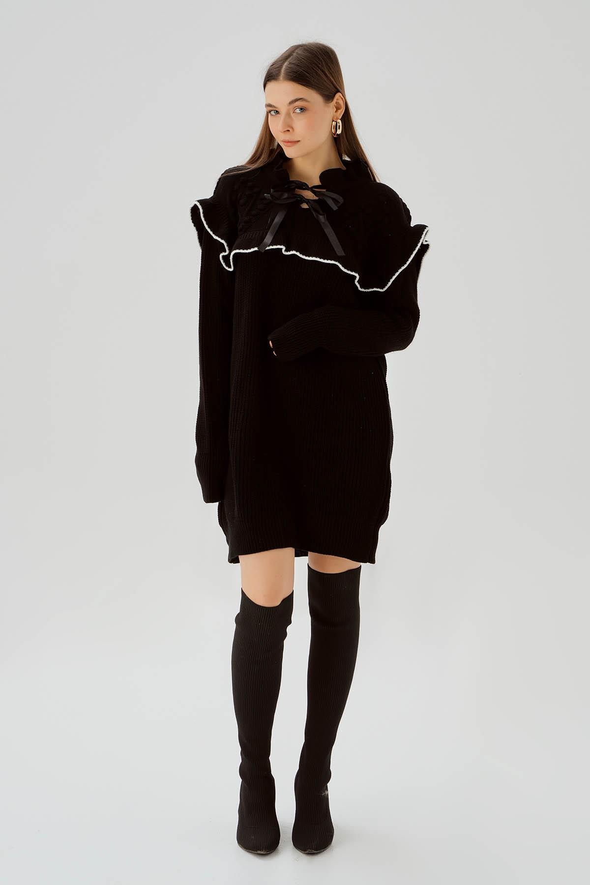 Siyah Kurdele Detay Kazak 3296 