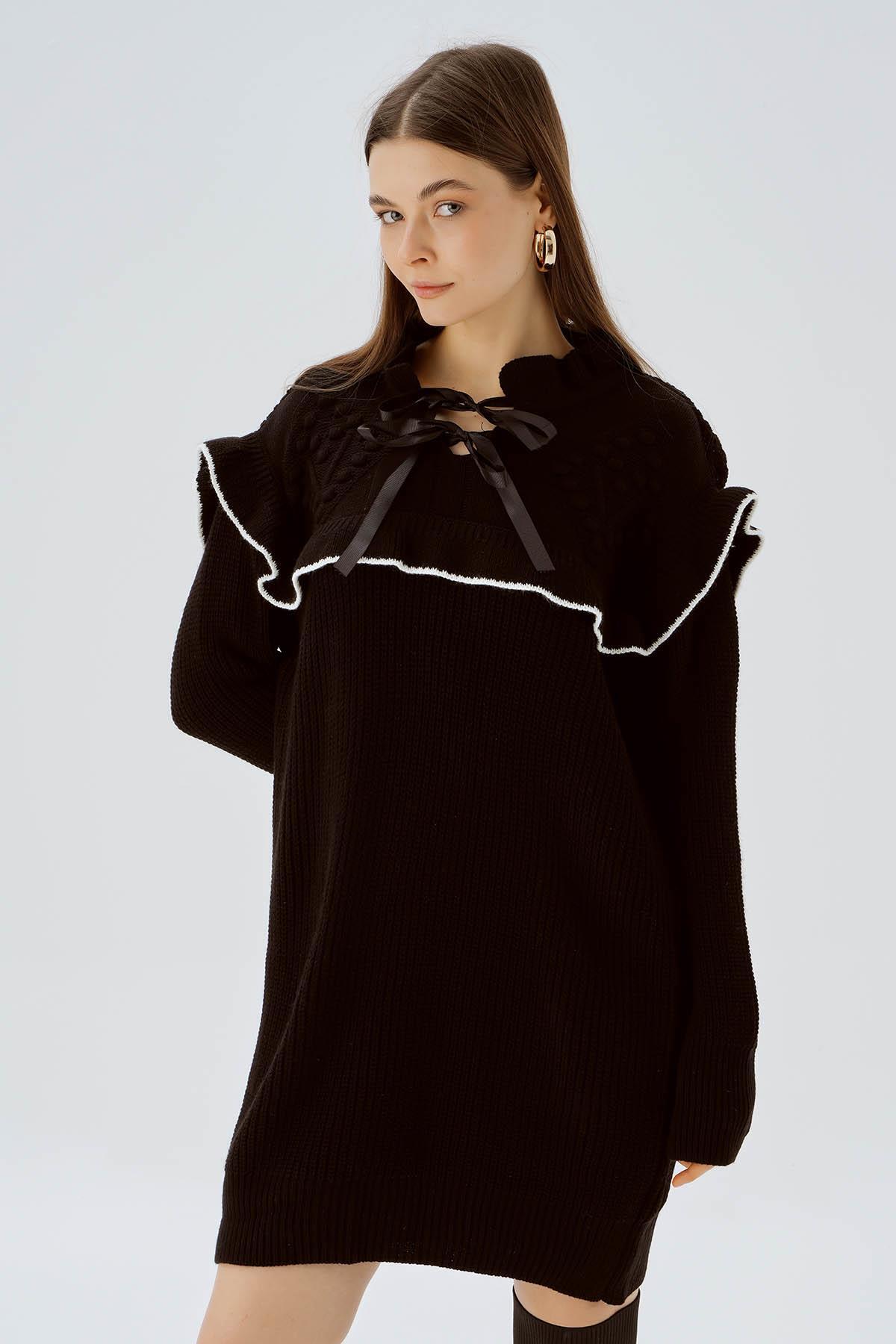 Siyah Kurdele Detay Kazak 3296 - 3