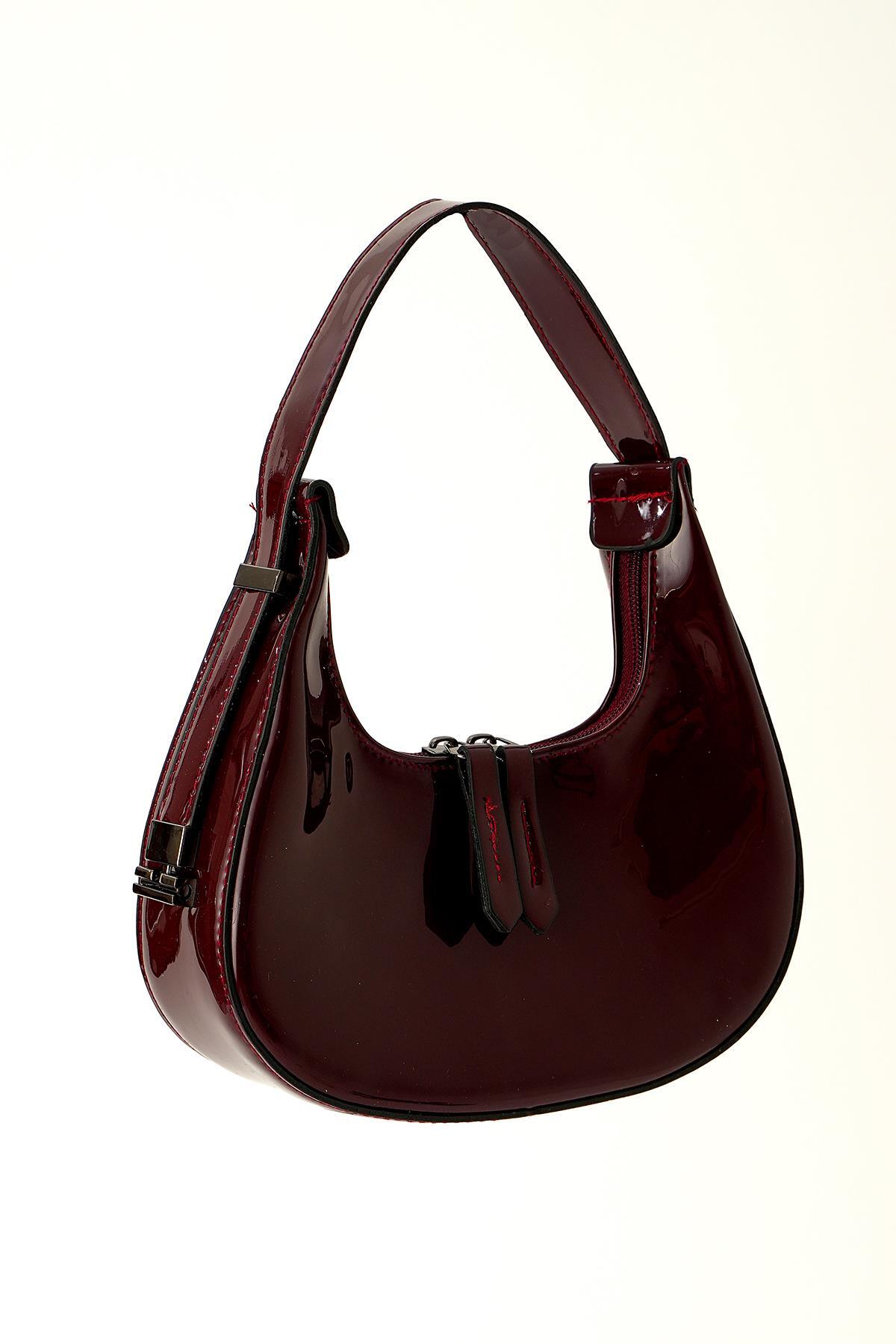 Bordo Parlak El Çantası 3306 - 1