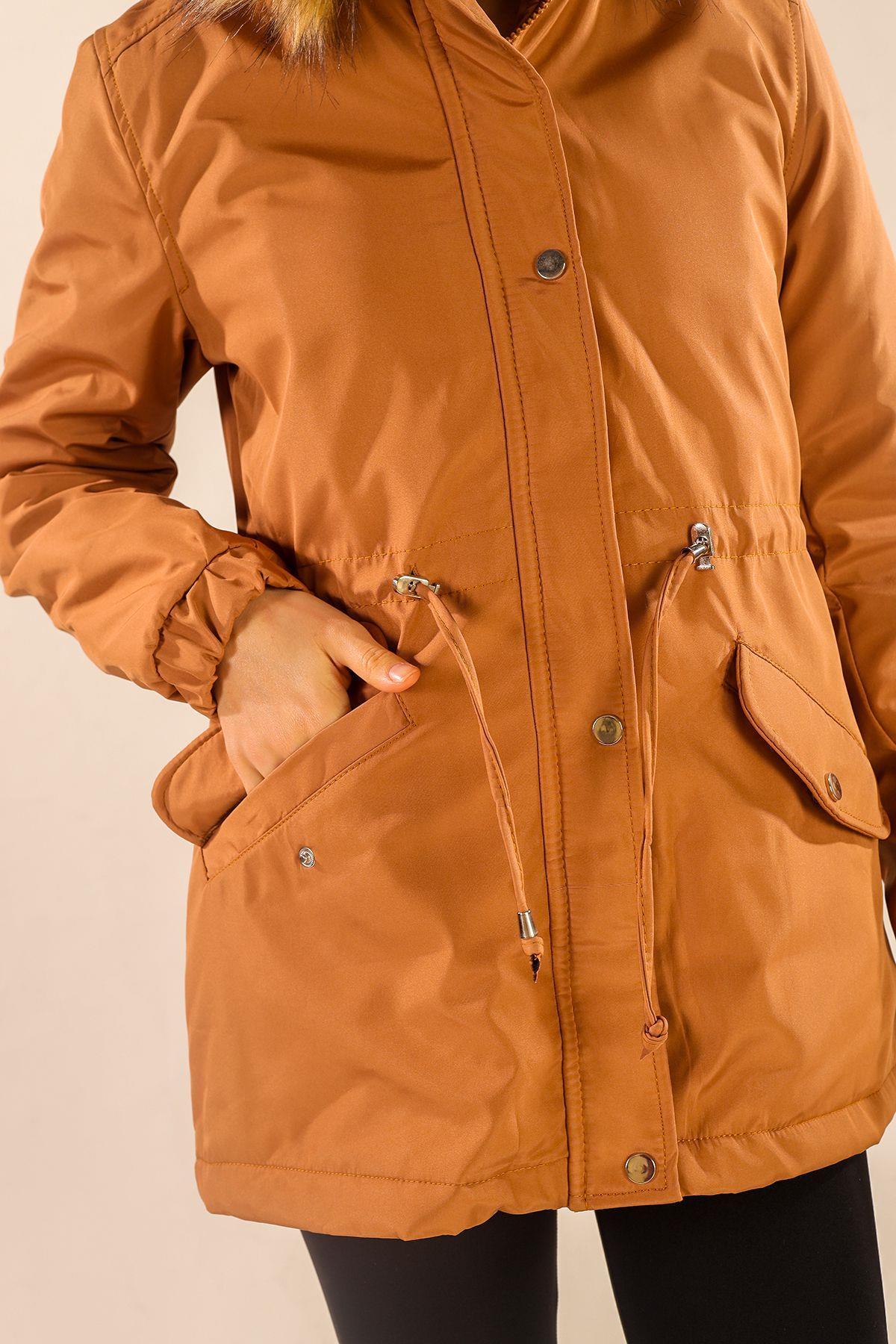 Taba Kısa Kapüşonu Kürklü Mont 3319 - 6