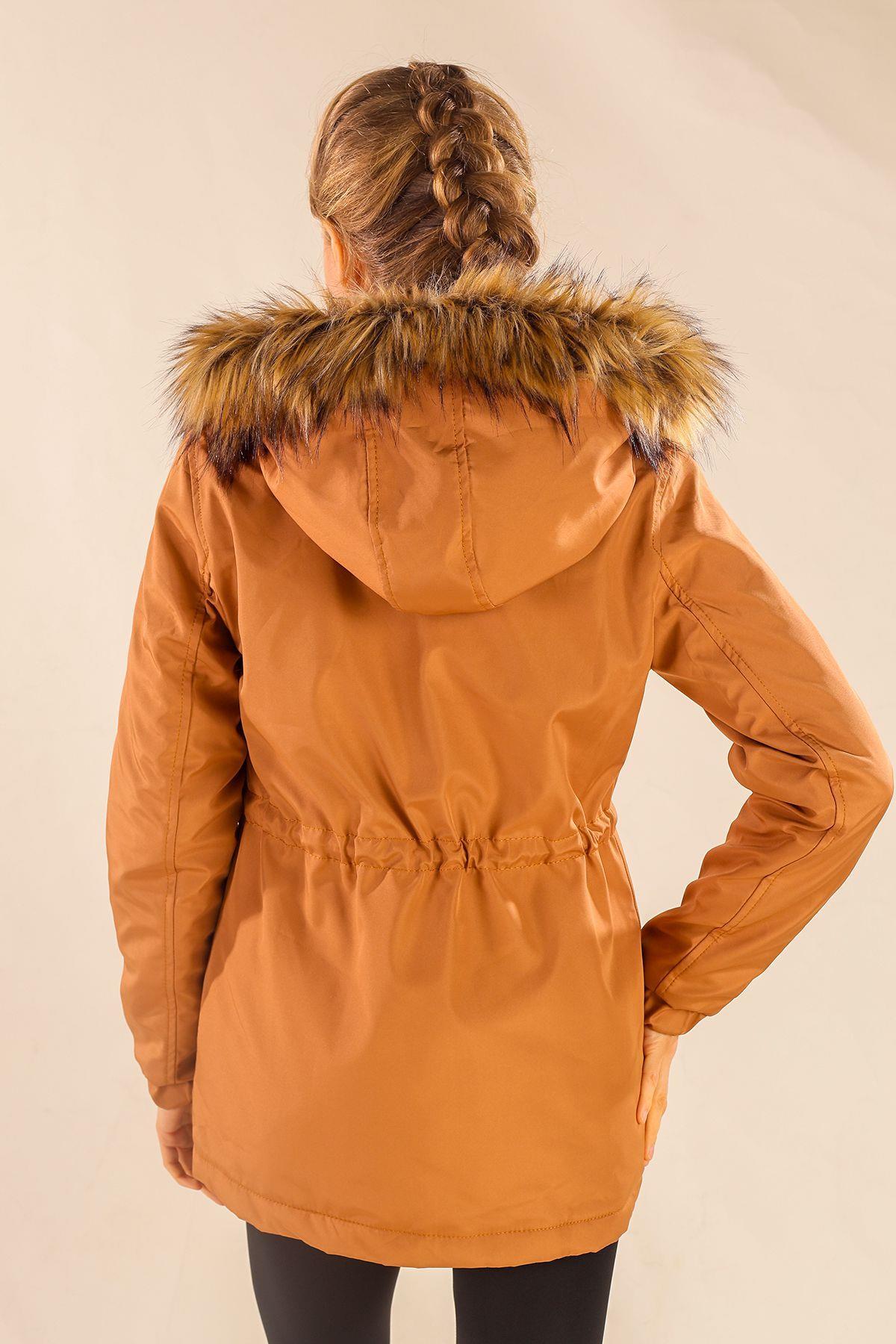 Taba Kısa Kapüşonu Kürklü Mont 3319 - 7