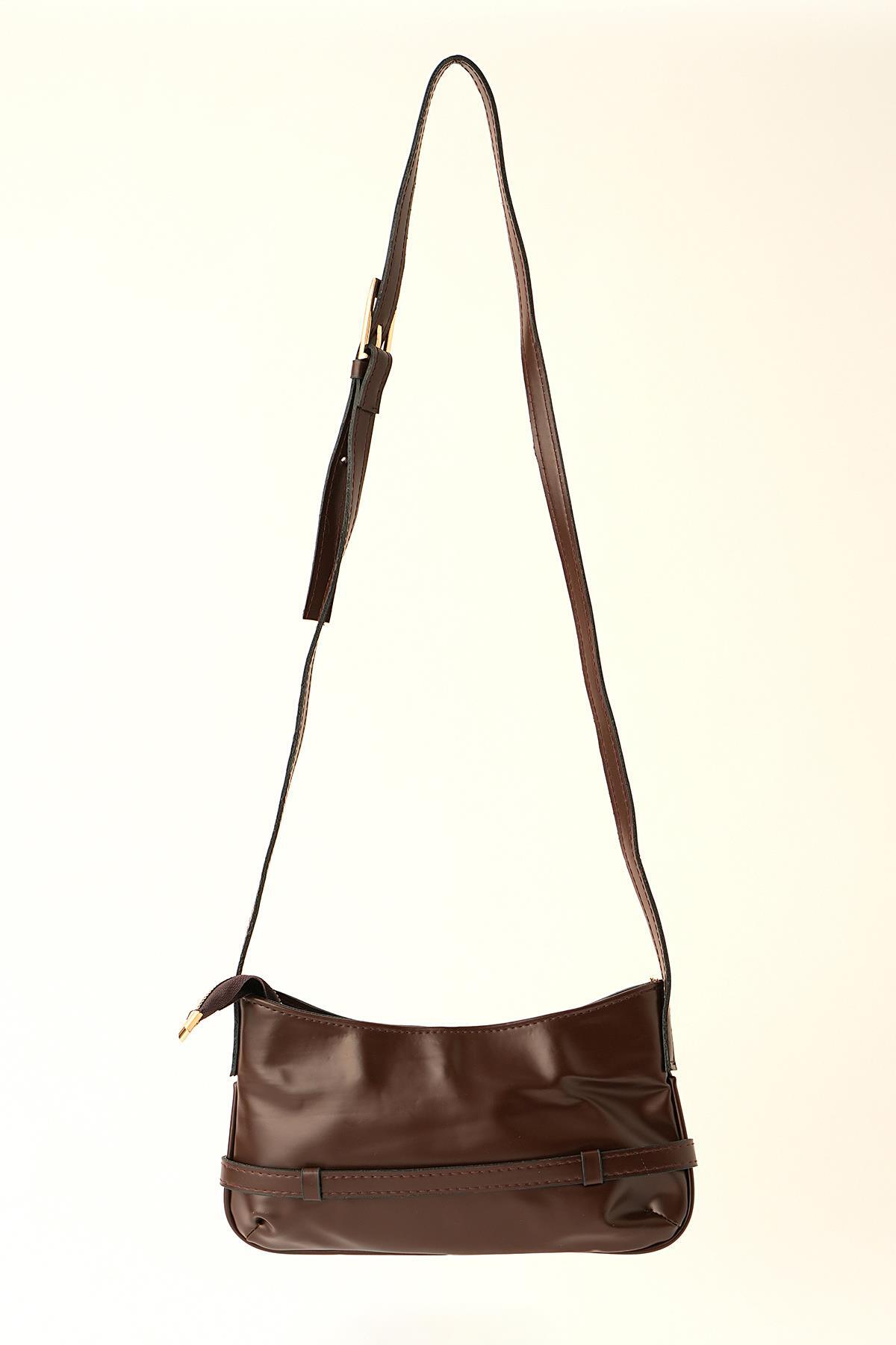 3321 Kemer Detay Omuz Çantası Kahve - 3