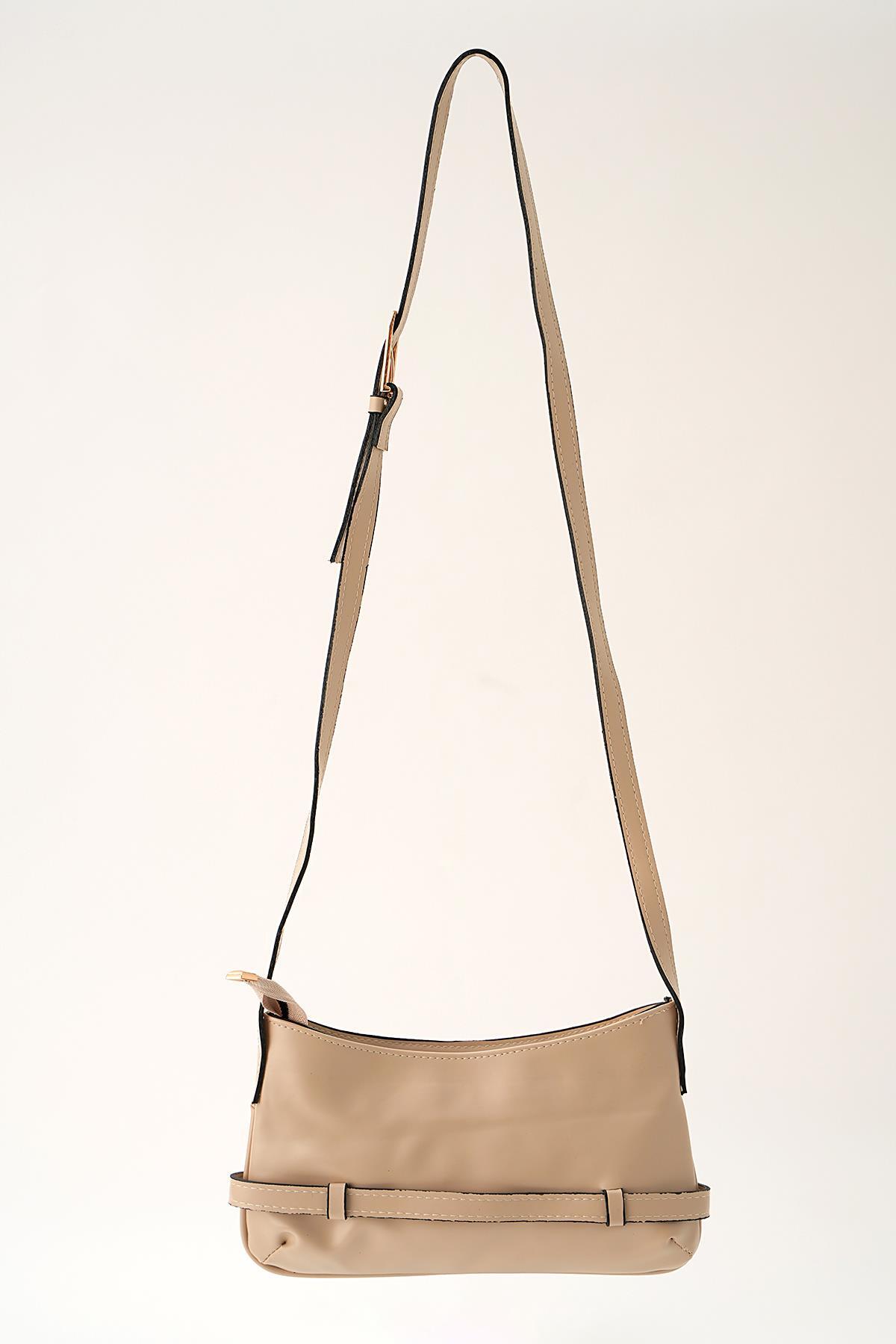 3321 Kemer Detay Omuz Çantası Krem - 3