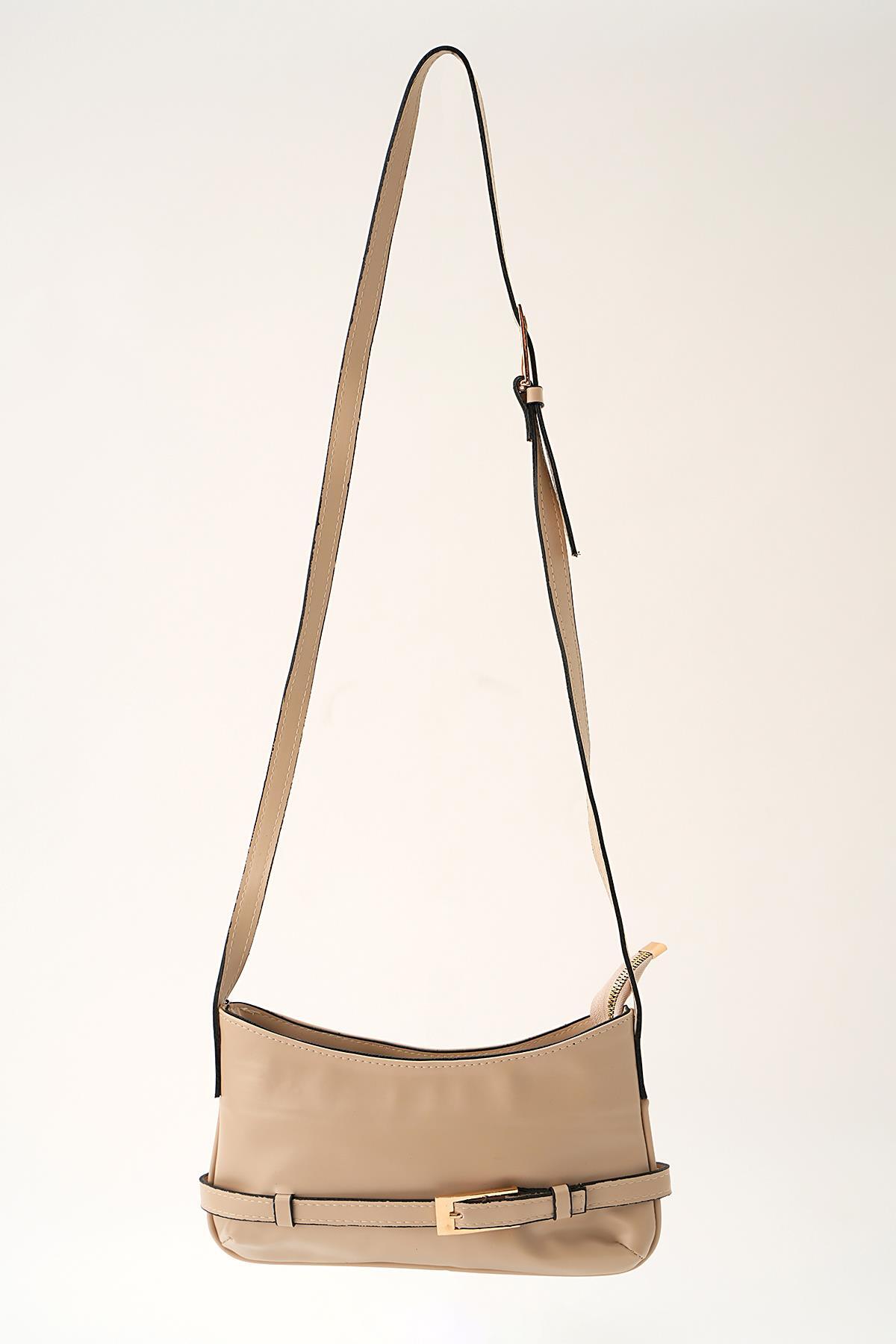 Krem Kemer Detay Omuz Çantası 3321 - 1