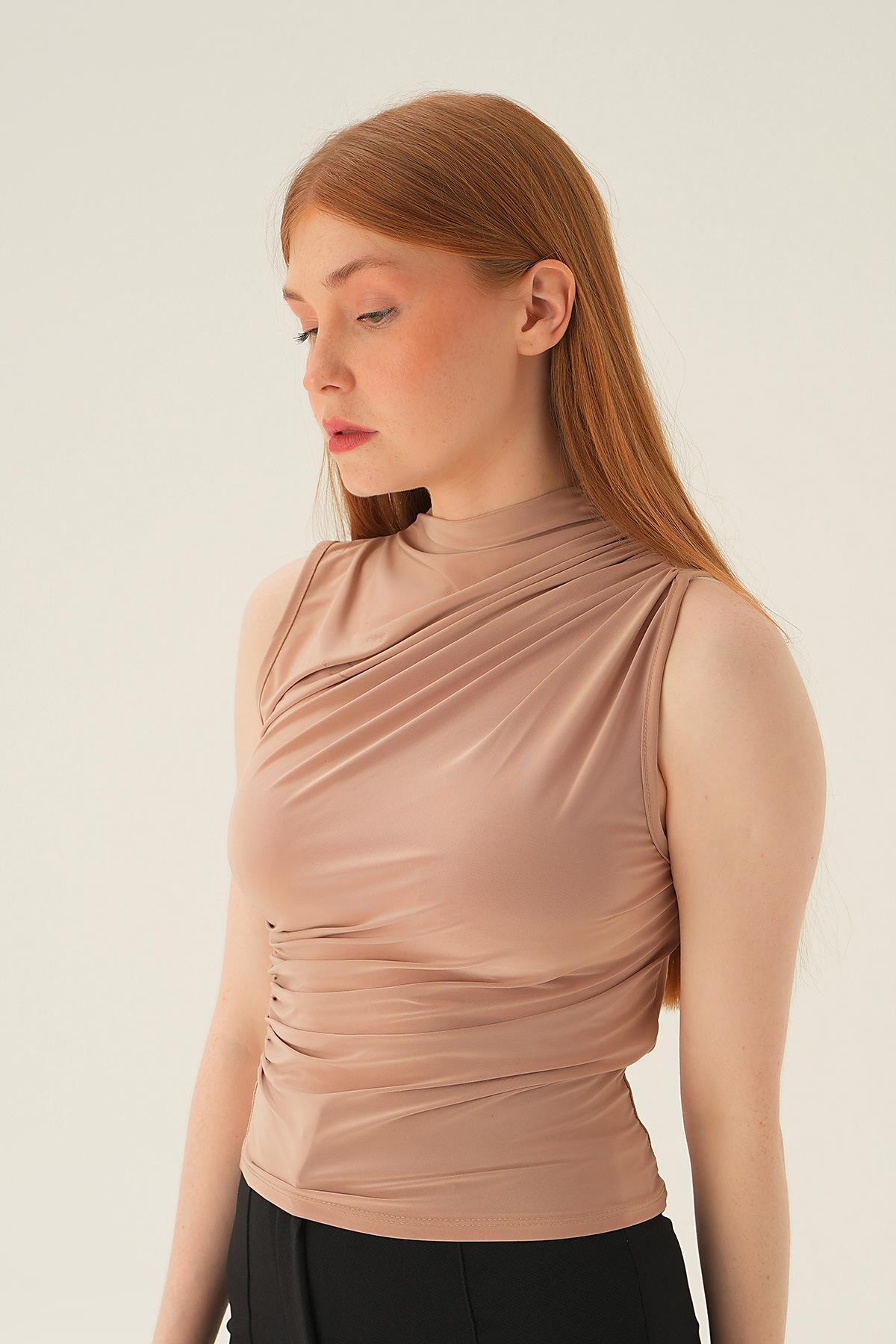 Bej Sıfır Kol Bluz 3321 - 3