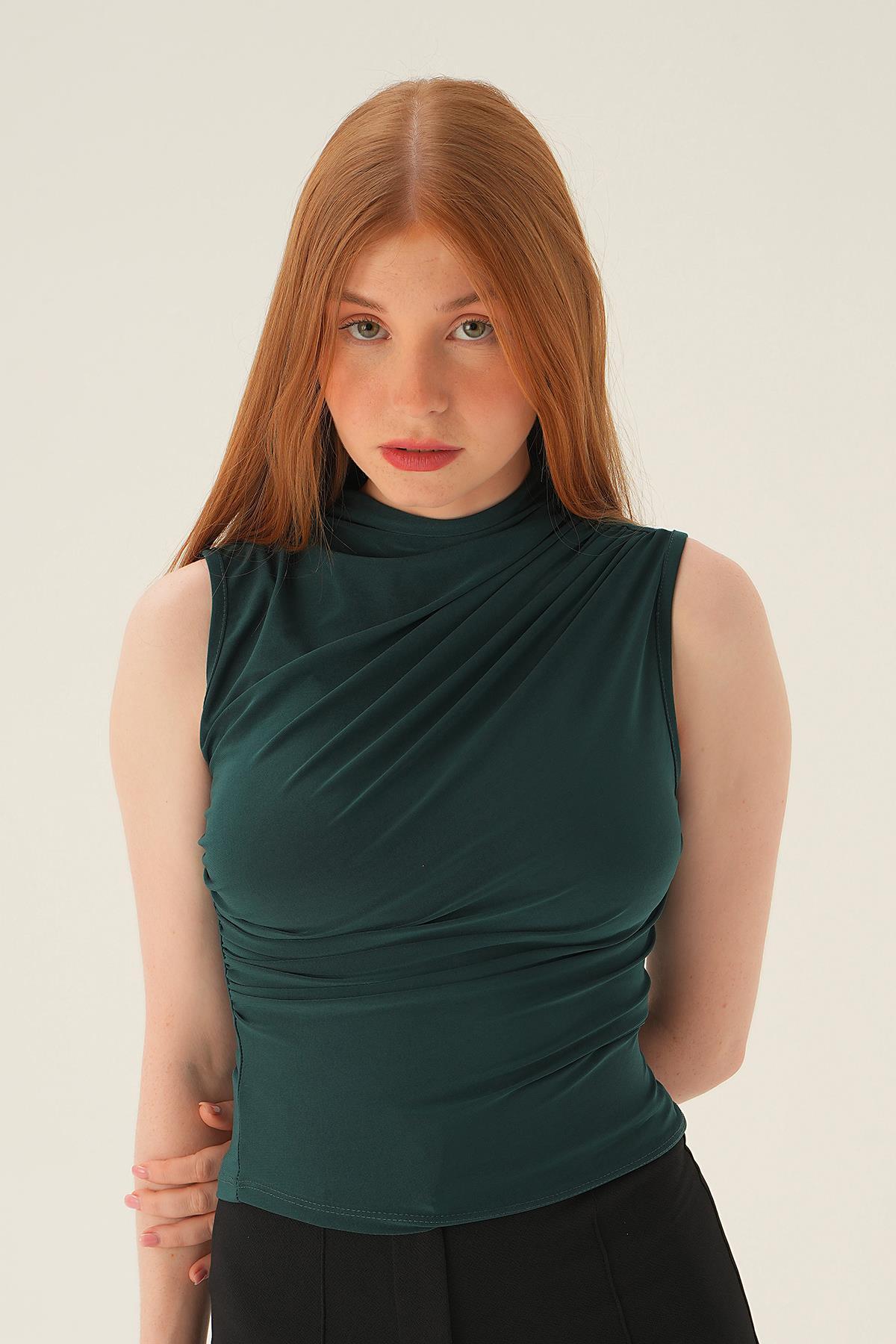 3321 Sıfır Kol Bluz Zümrüt - 1