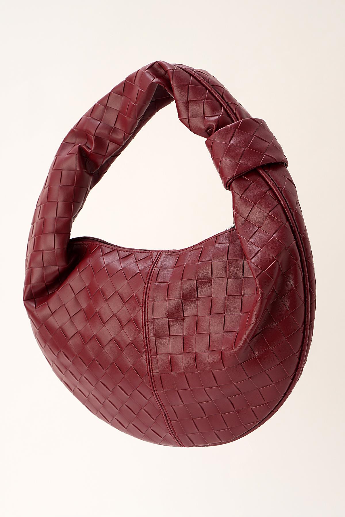 3322 Örme Baget El Çantası Bordo - 1