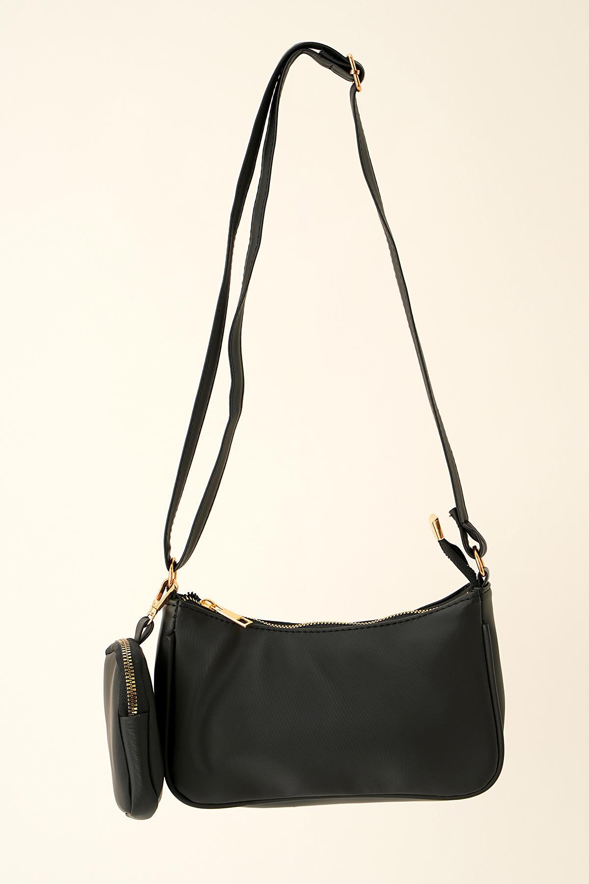 3325 Cüzdan Detay Omuz Çantası Siyah 