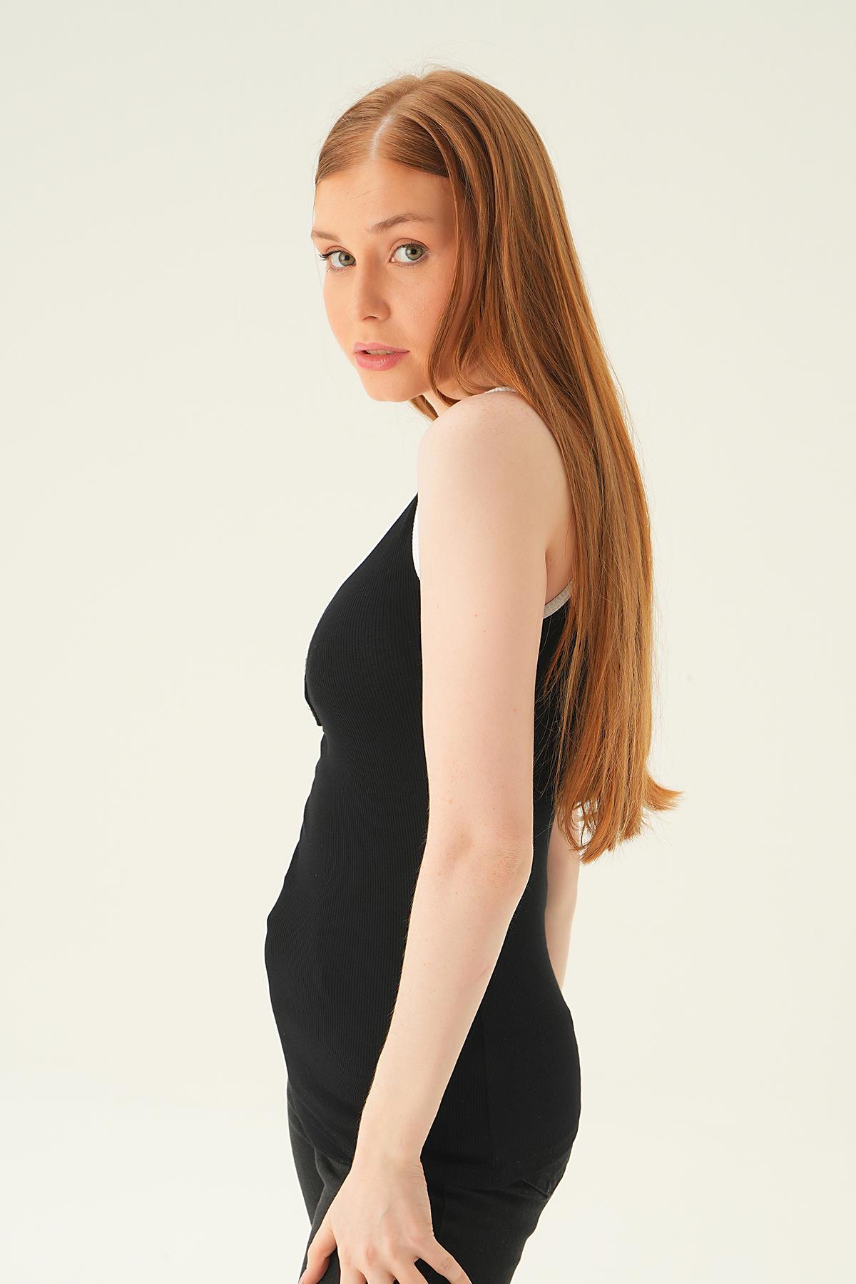 Siyah Ön Düğme Biyeli Atlet 334 - 3