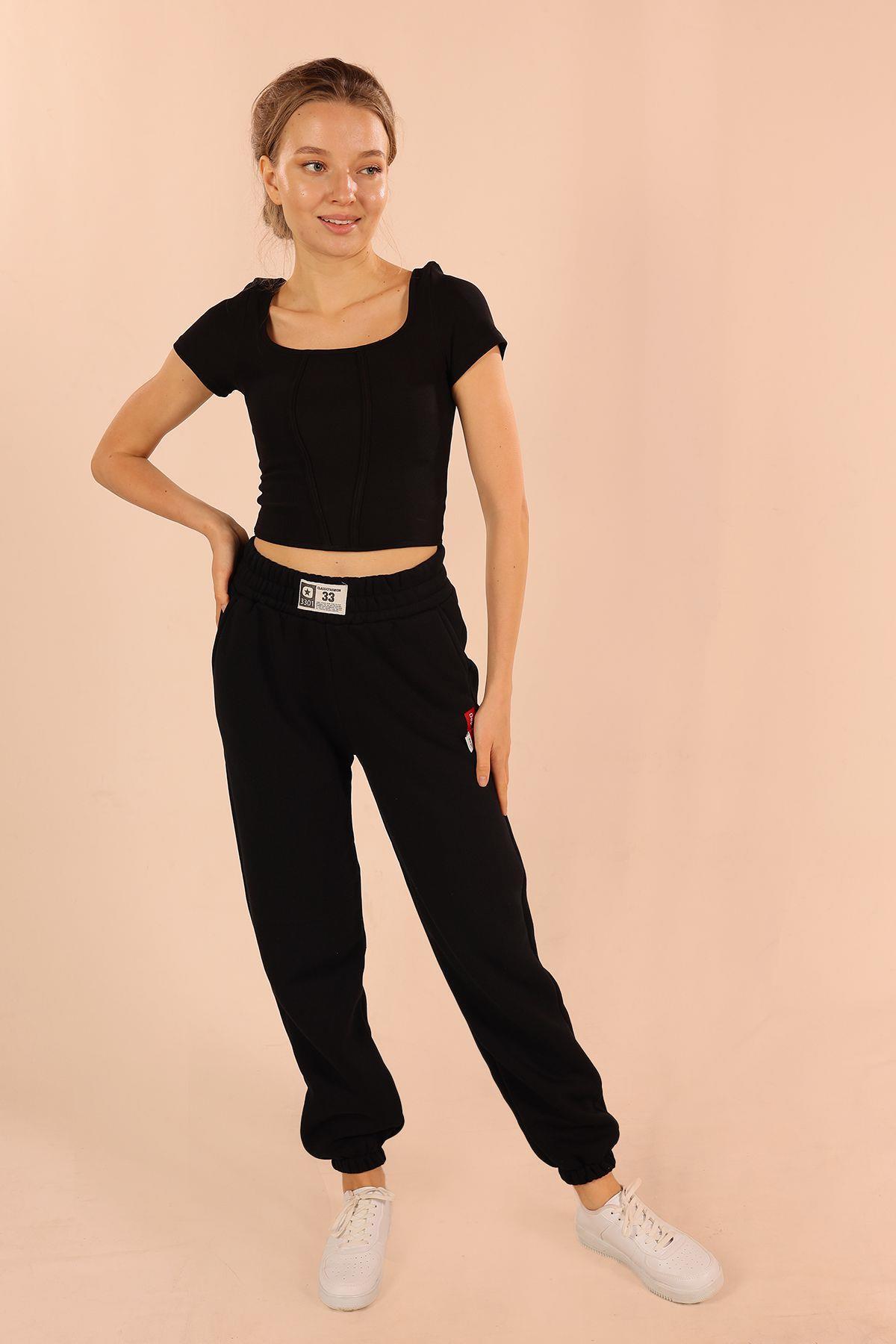 Siyah Arma Detay Cepli Eşofman 3375 