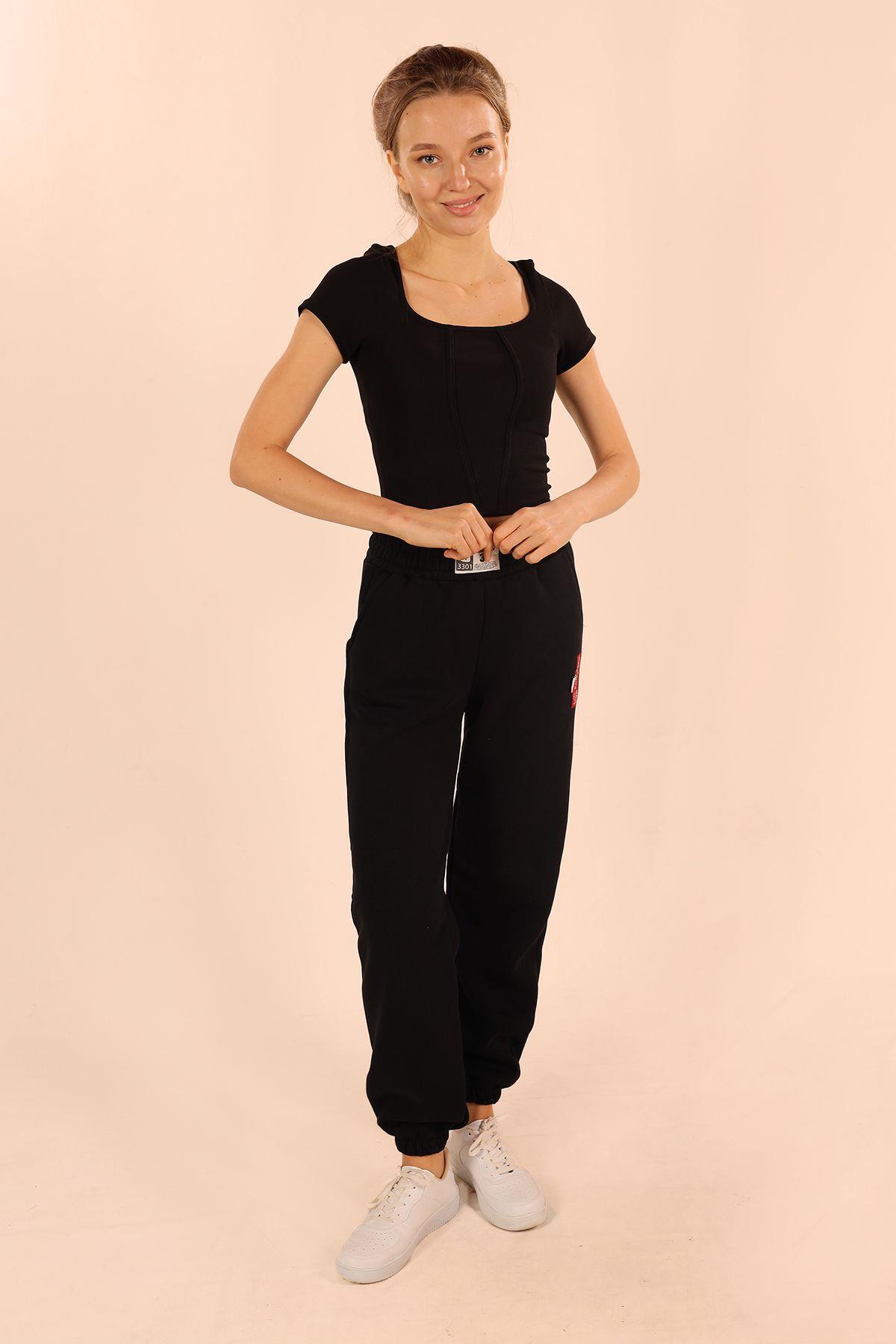 Siyah Arma Detay Cepli Eşofman 3375 - 2