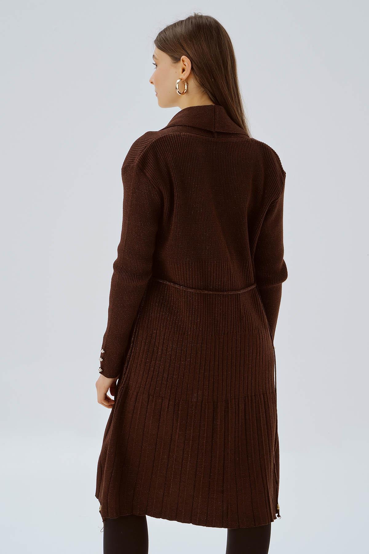 3380 Kemerli Zımba Detay Hırka Kahve - 5