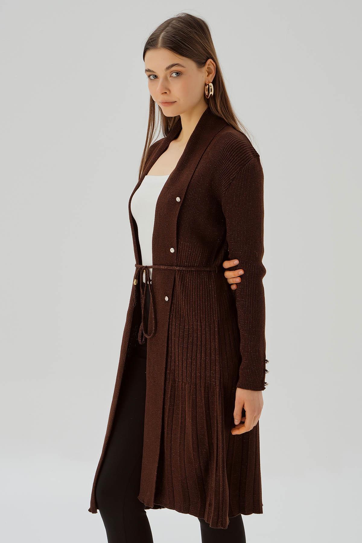 Kahve Kemerli Zımba Detay Hırka 3380 - 3