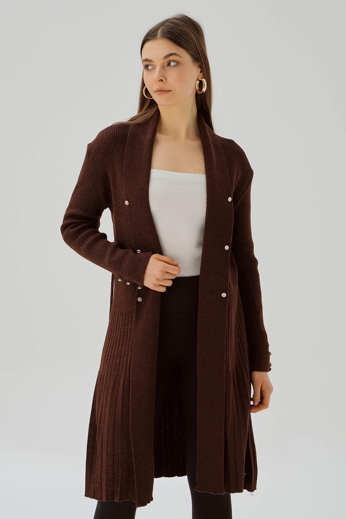 Kahve Kemerli Zımba Detay Hırka 3380 - 4