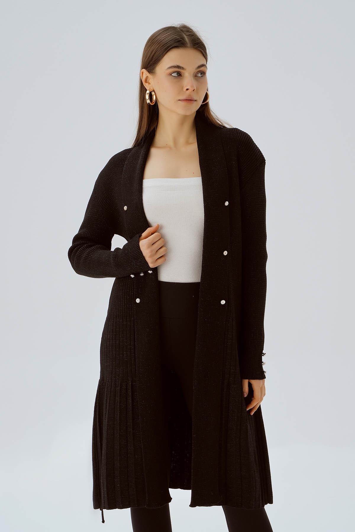 Siyah Kemerli Zımba Detay Hırka 3380 - 1