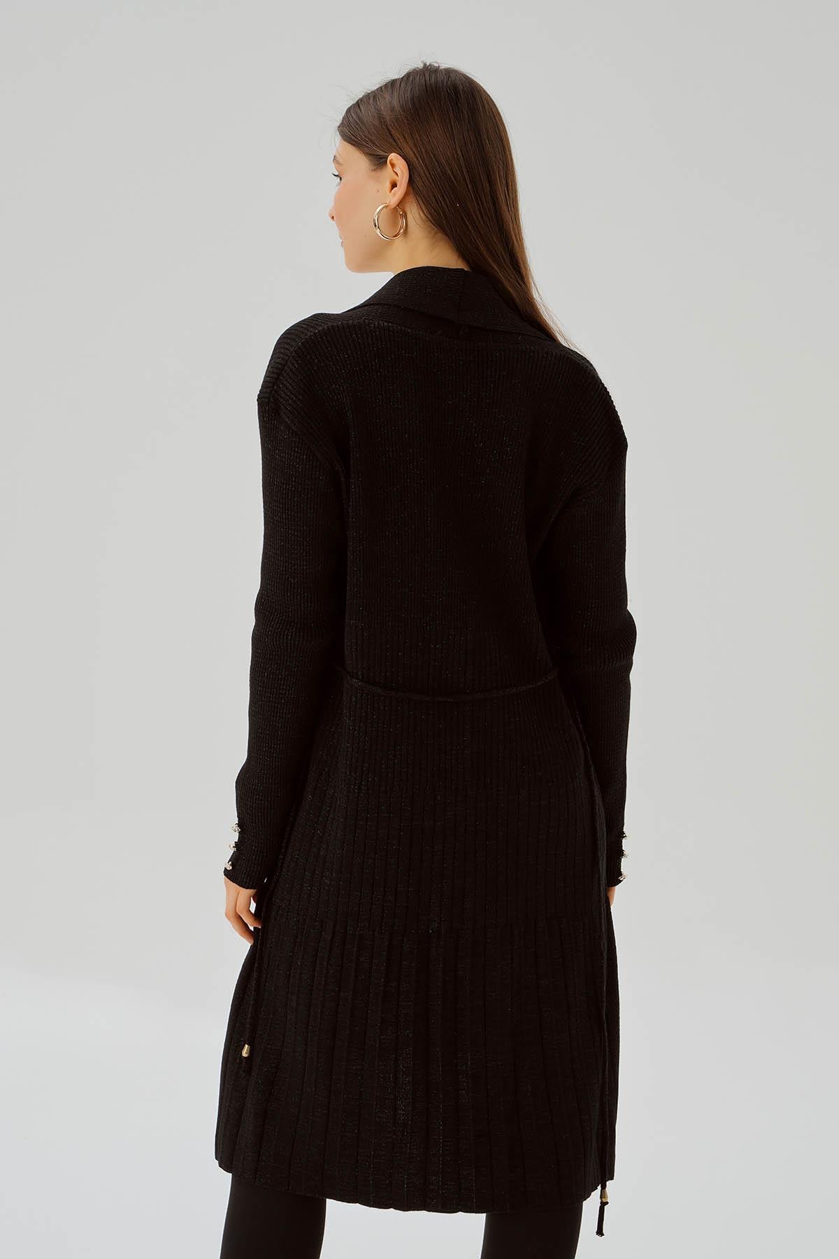 Siyah Kemerli Zımba Detay Hırka 3380 - 6