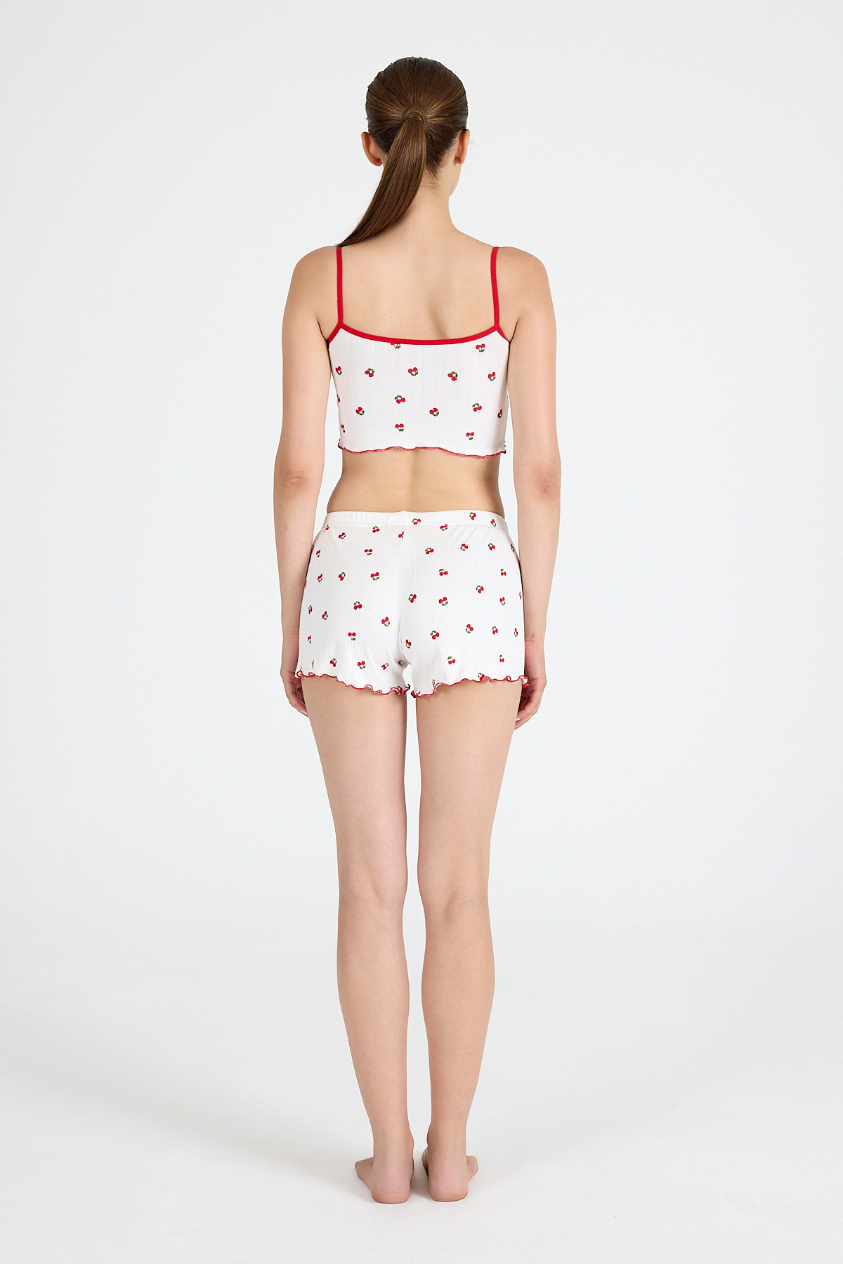 Beyaz Kiraz Desenli Atlet Şort Takım 3403 - 5
