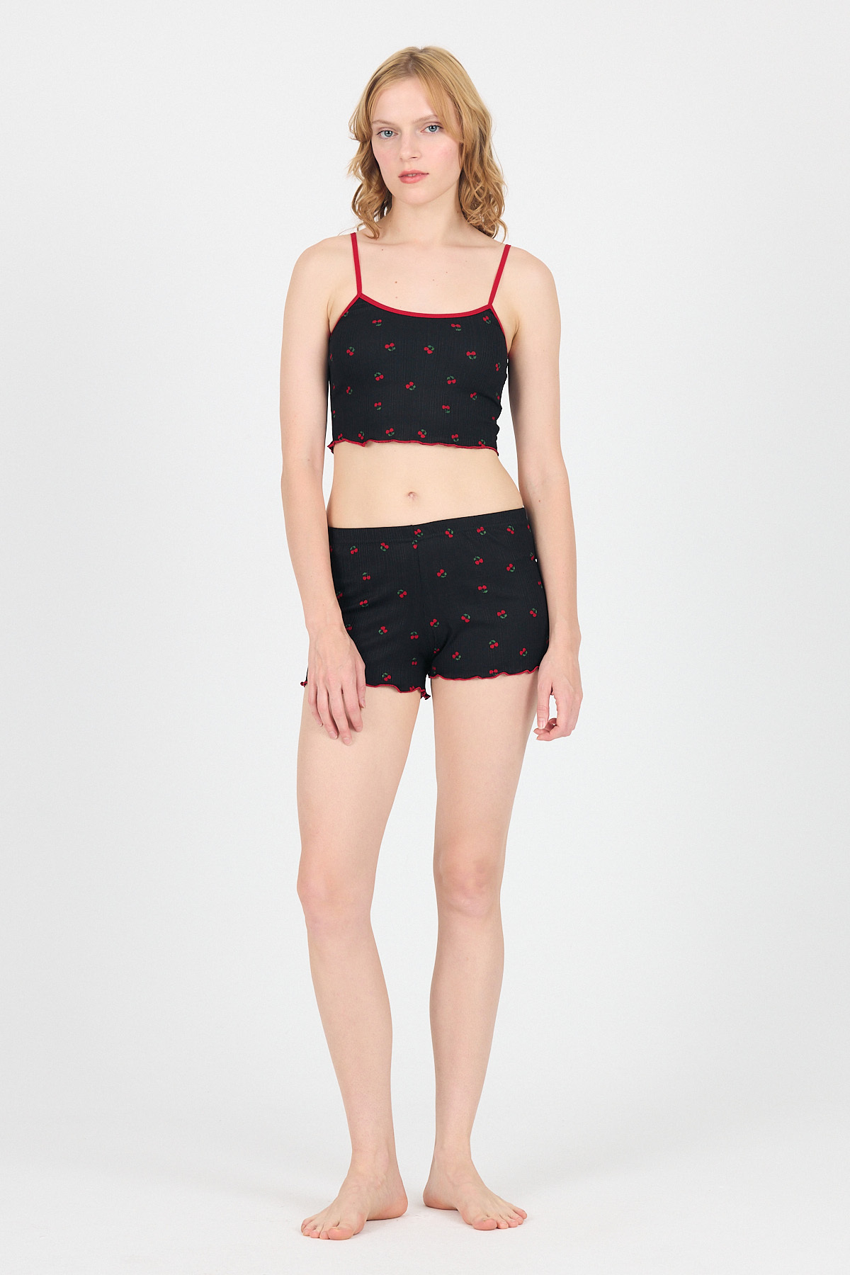 Siyah Kiraz Desenli Atlet Şort Takım 3403 - RAYS