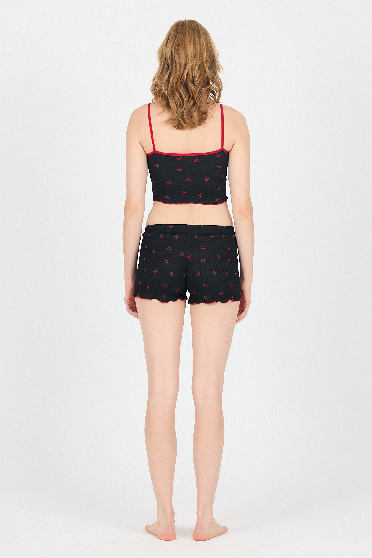 Siyah Kiraz Desenli Atlet Şort Takım 3403 - 5